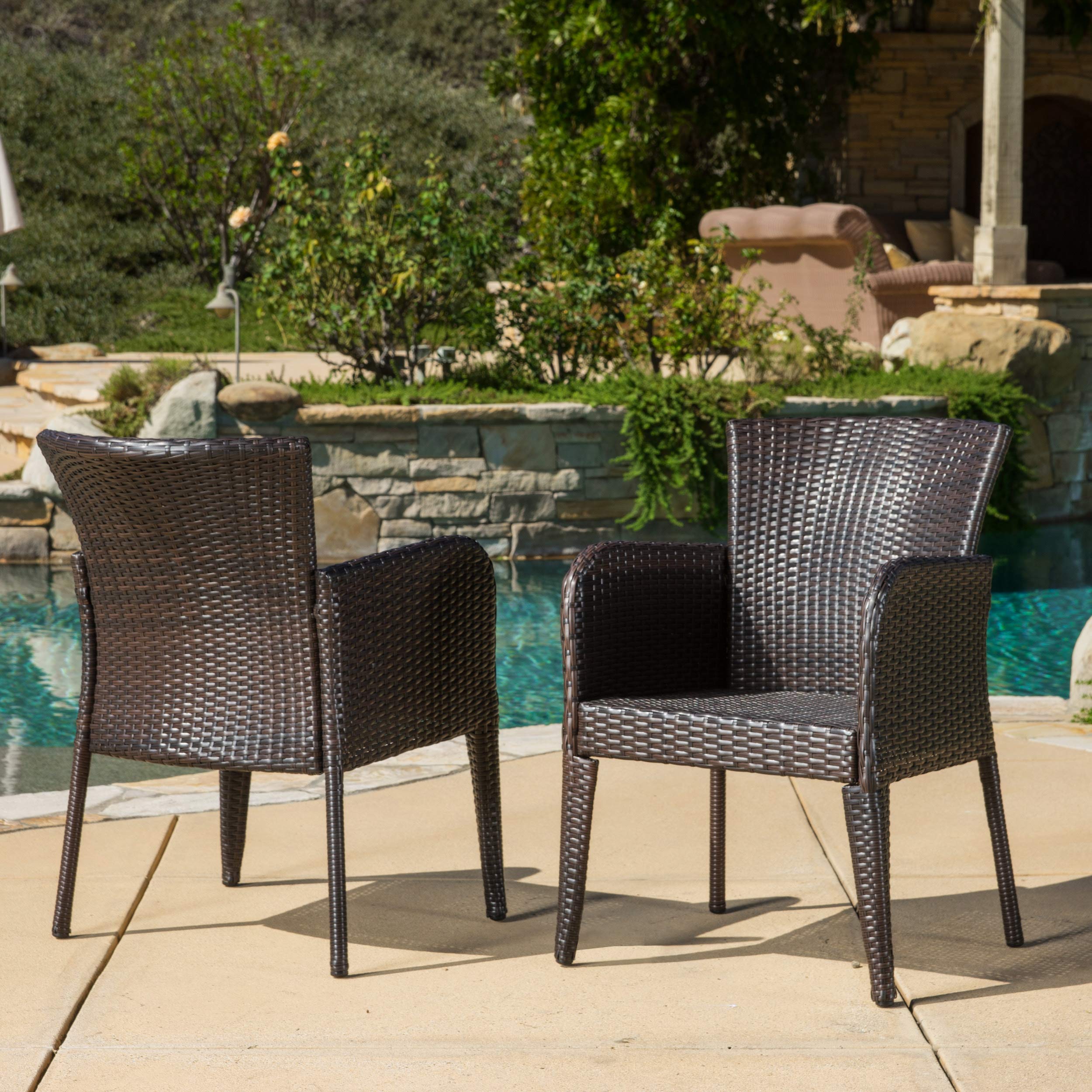 Christopher Knight Home Anaya Outdoor Wicker Dining Chairs, 2-Piece Set, Multibrown - Weather-Resistant Patio Furniture for Garden, Poolside & Backyard Dining