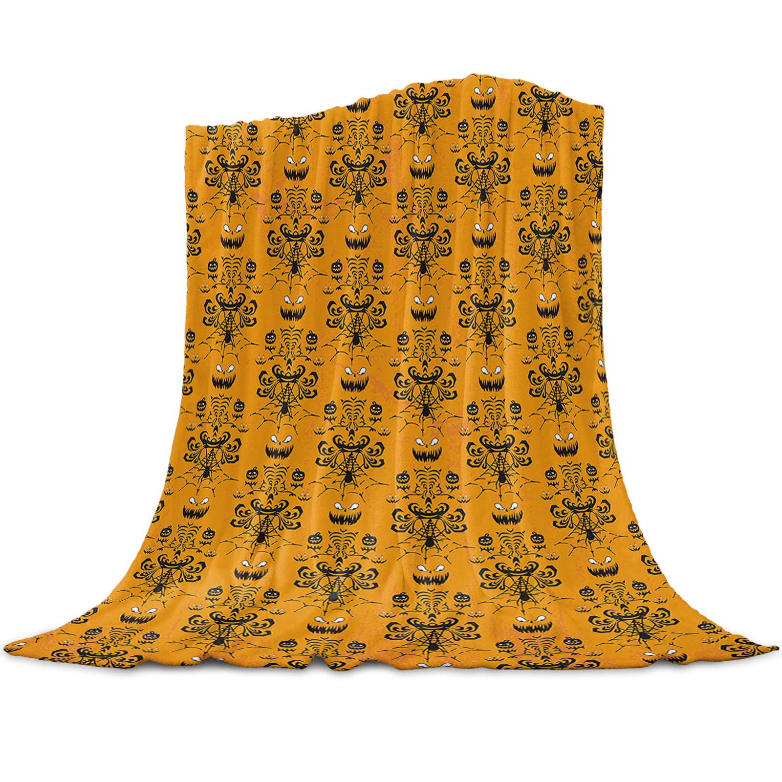 Halloween Ghost Pumpkin Orange Fleece Throw Blanket - Ultra Soft Microfiber Flannel Bedding, 50x80 Inch Lightweight Blanket for Couch, Bed & Sofa - Cozy Home Decor for Fall Season, Movie Nights and Gift Giving