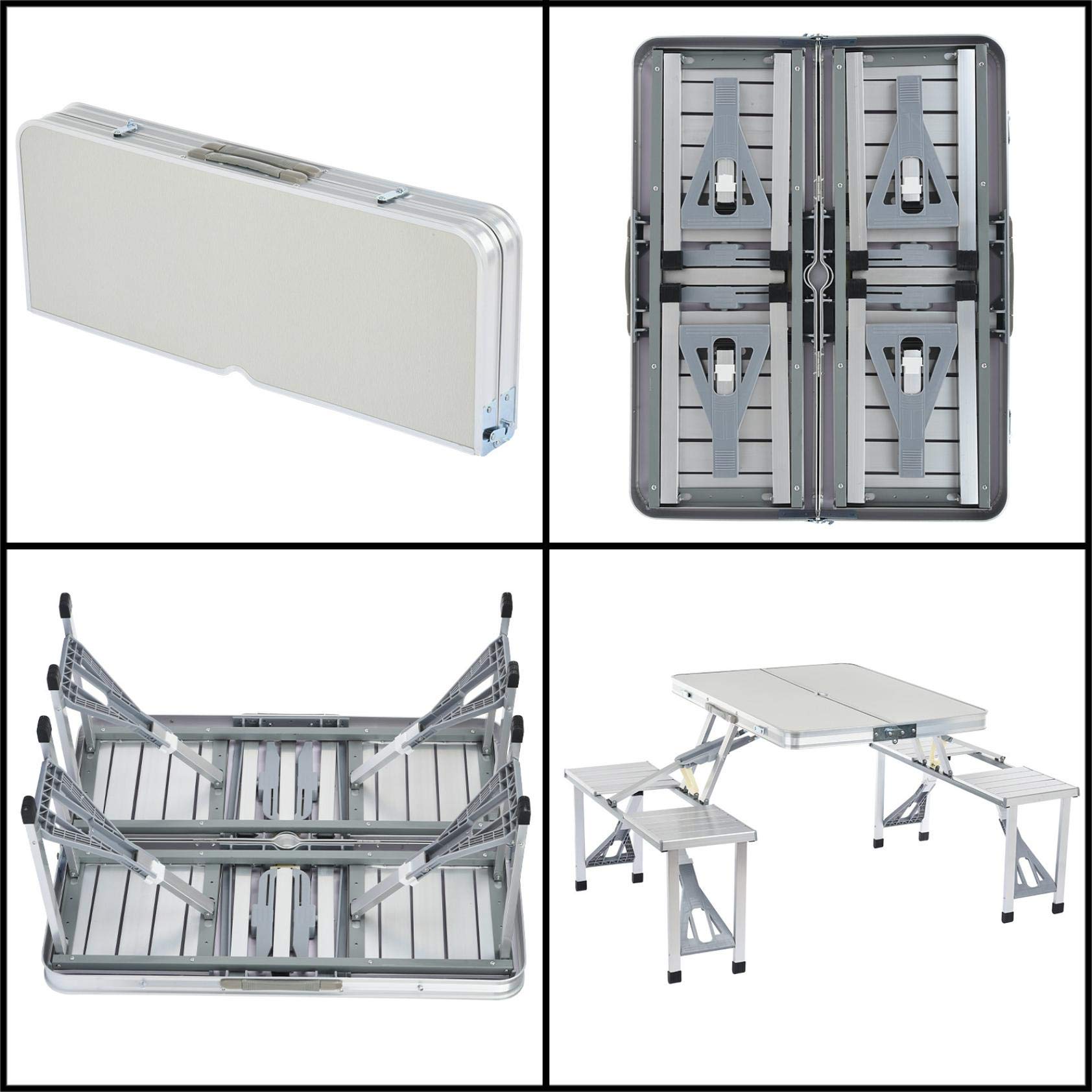 Foldable Outdoor Dining Set - 4-Piece Patio Table and Chairs for Garden, Lawn, Poolside - Portable Silver Aluminum Furniture for Backyard, Balcony & Terrace BBQs
