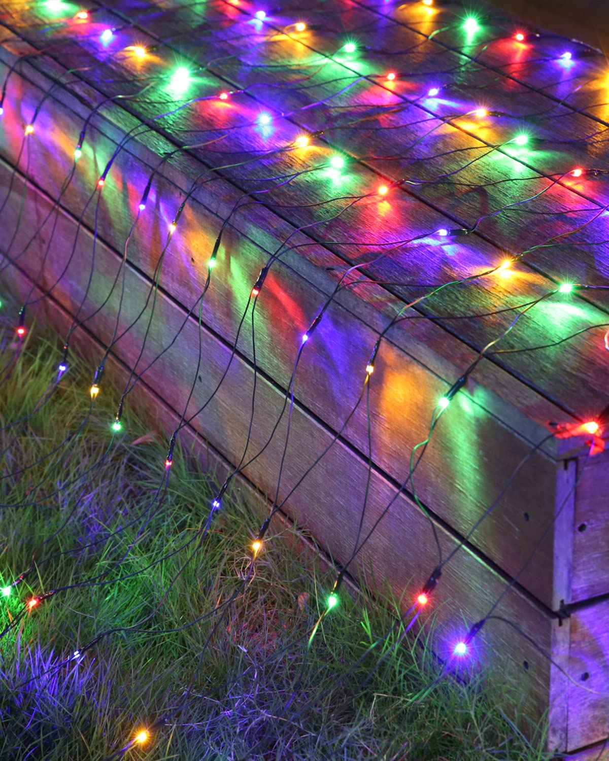Flacchi 360 LED Multicolor Christmas Lights - 12 ft x 5 ft Connectable Mesh Net Lights with 8 Lighting Modes & Low Voltage Green Wire - Perfect for Christmas Trees, Bushes, Garden, Wedding & Outdoor Decorations (Ideal for Holiday Parties, Patio Lighting & Festive Home Decoration)