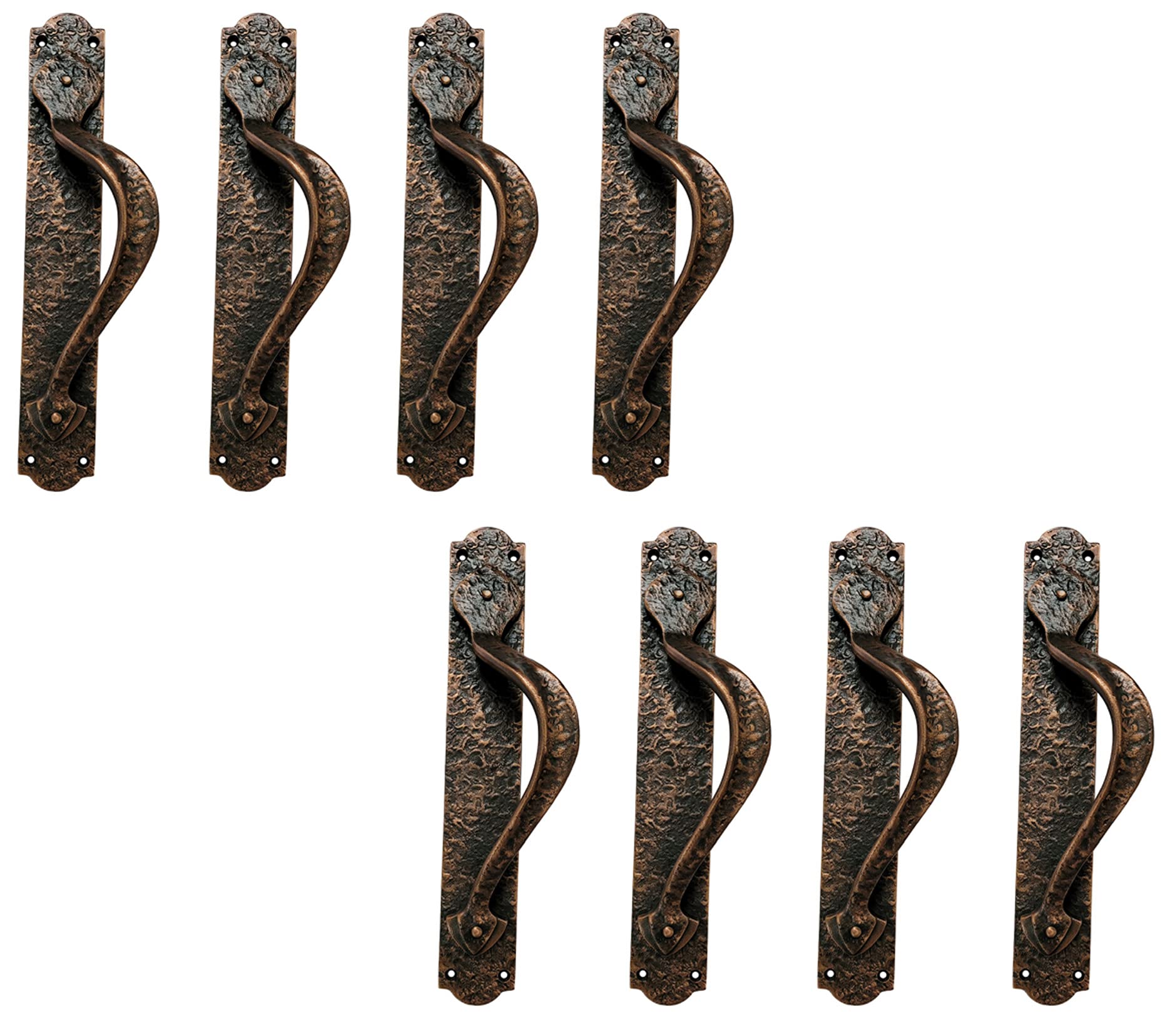 Vintage Cappadocia Antique Cast Iron Door Handle with Plate - 8 Inch Right-Hand Pull in Antique Copper Finish | Rustic Home Decor for Cabinets, Drawers & Furniture