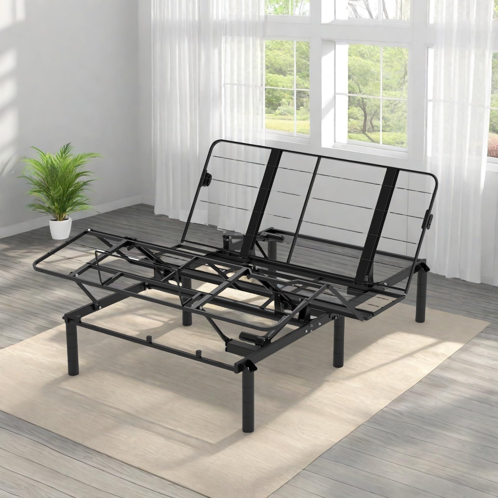 Queen Size Adjustable Bed Frame with Dual USB Ports & Quiet Motor - Electric Adjustable Base with Memory Remote, Black - Perfect for Home, Office, or Guest Room Comfort