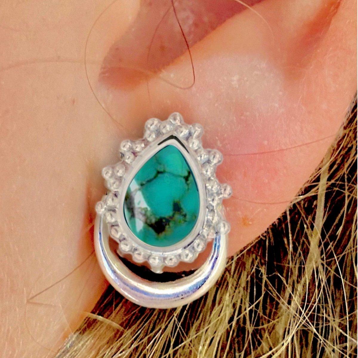 Handmade Boho Moon Turquoise Stud Earrings for Women - Unique Turquoise Jewelry for Everyday Wear & Boho Fashion Accessories