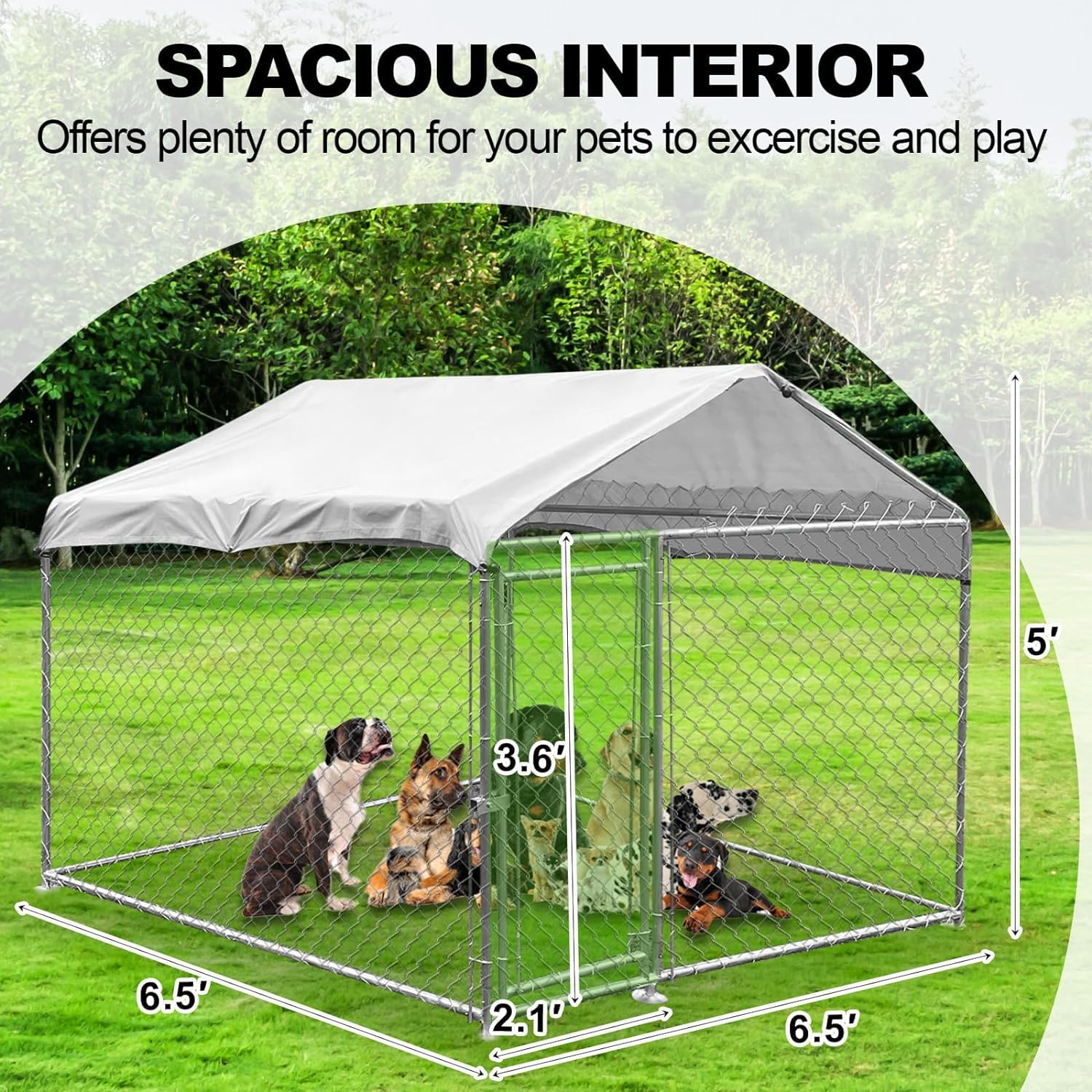 6.7 ft x 6.7 ft Heavy Duty Large Outdoor Dog Kennel - Galvanized Steel Dog Cage with Waterproof UV-Resistant Roof & Secure Lock - Durable Dog Playpen for Backyard, Garden & Patio Use