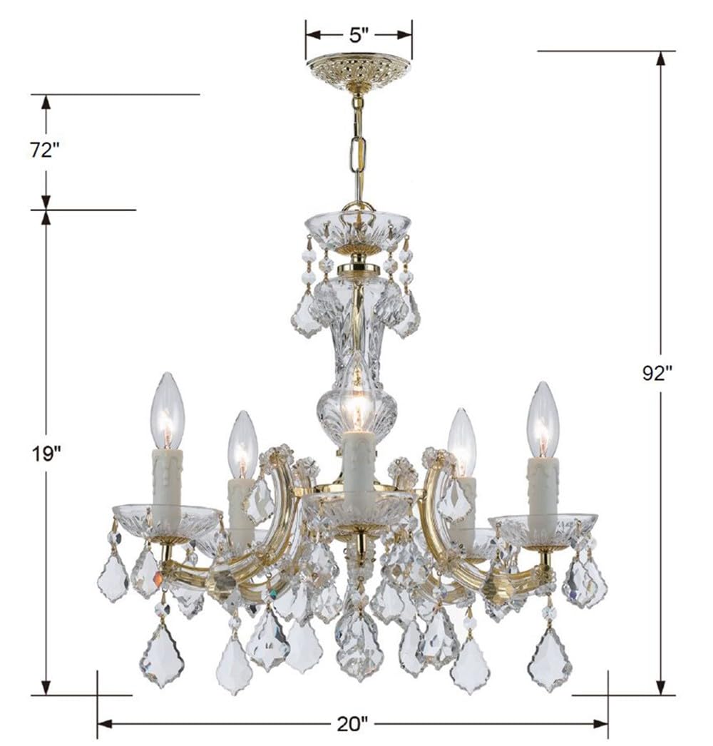 Maria Theresa 5-Light Hand-Cut Crystal Gold Chandelier - Elegant Dining Room Lighting for Luxury Home Decor