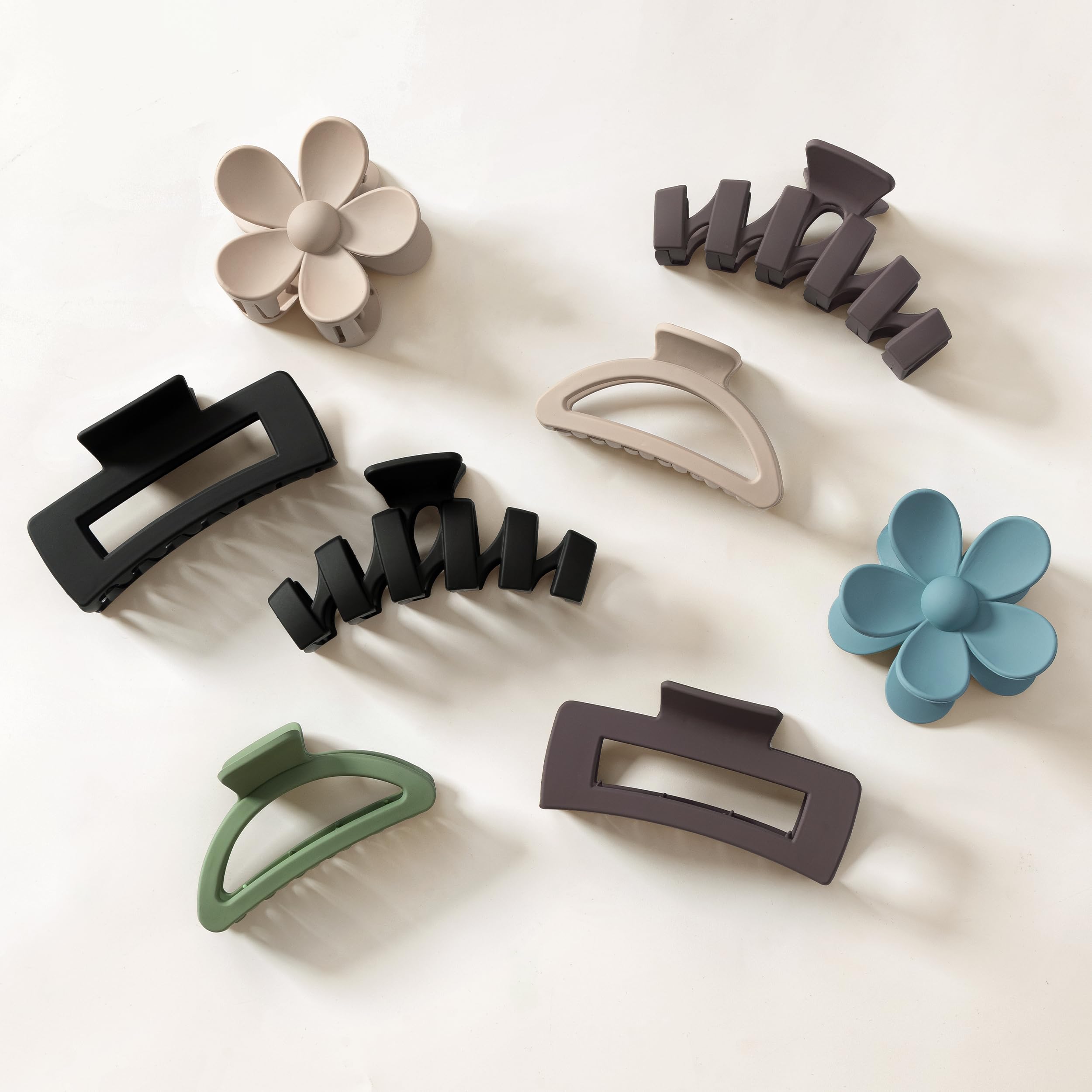 Sunolga 8PCS Non-Slip Hair Clips for Women - Flower Claw Clips for Thick Hair, Multi-Style Hair Accessories in Neutral Colors | Perfect for Work, School, Parties & Everyday Use