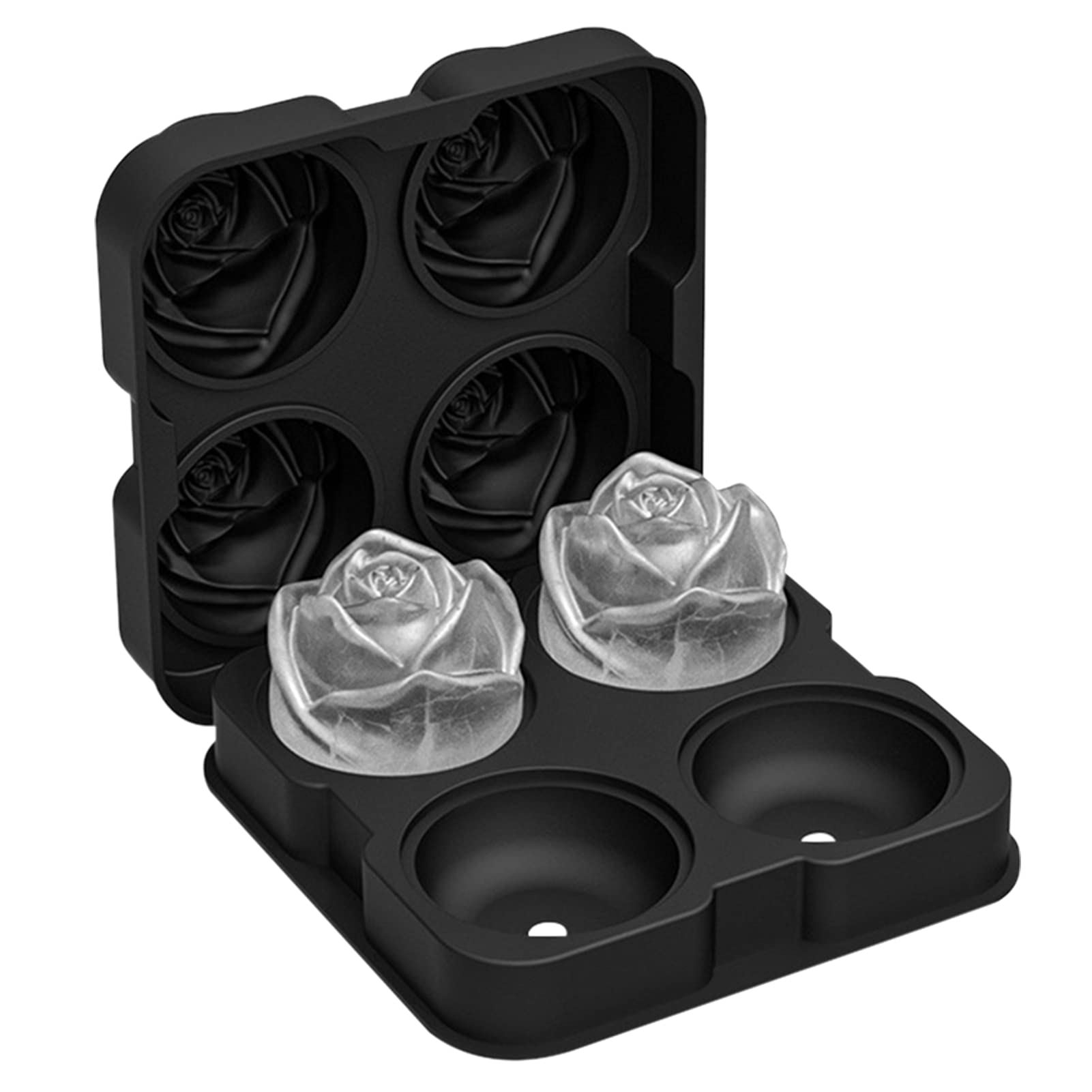 Silicone Rose Ice Cube Tray - 4 Grid Reusable Ice Cream Mold for Freezer, Whiskey & Cocktail Ice Balls - Perfect for Cocktail Bars, Home Parties & DIY Desserts
