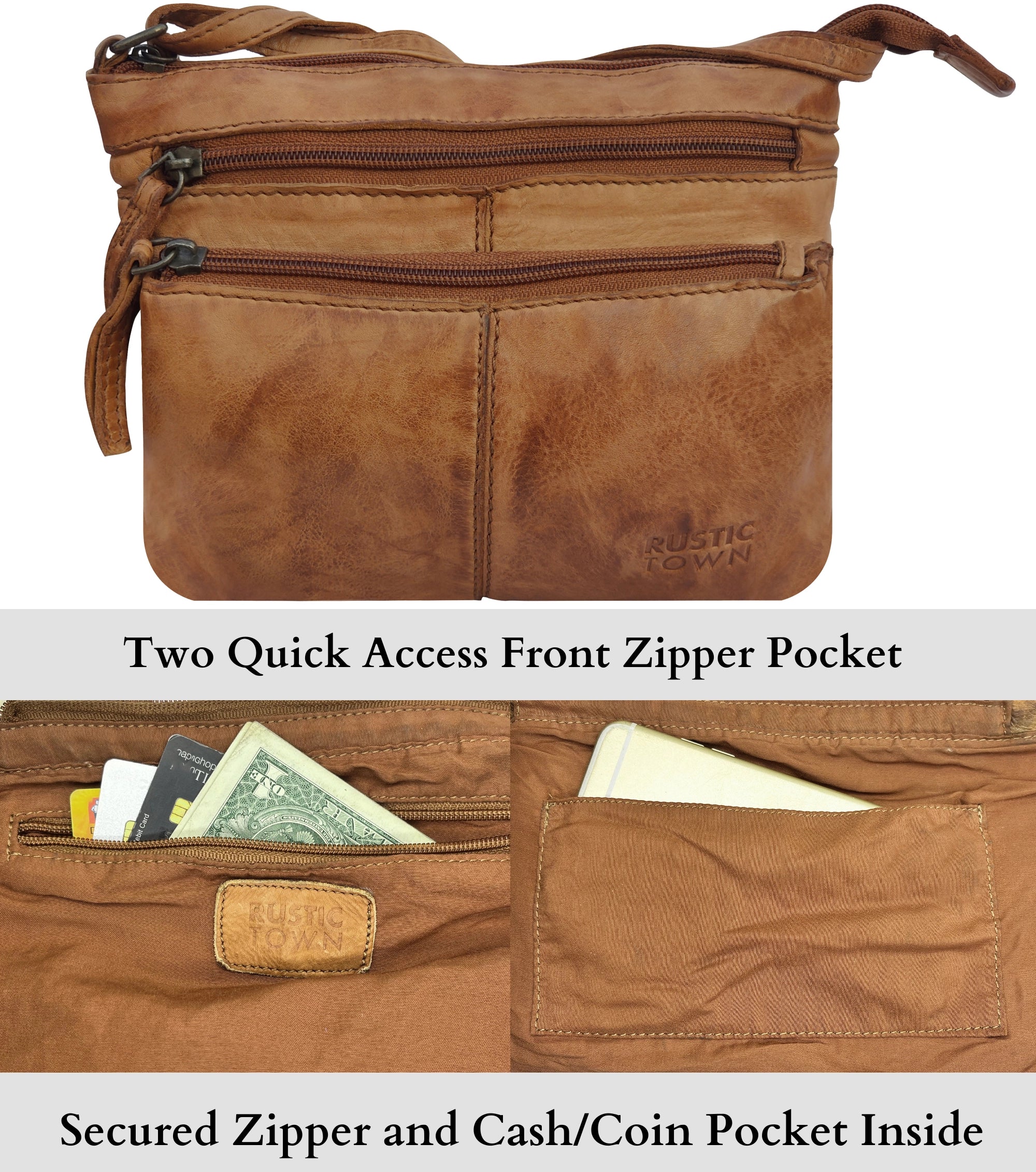 Genuine Leather Crossbody Purse for Women - Stylish & Durable Cognac Shoulder Bag - Perfect for Work, Travel & Everyday Use