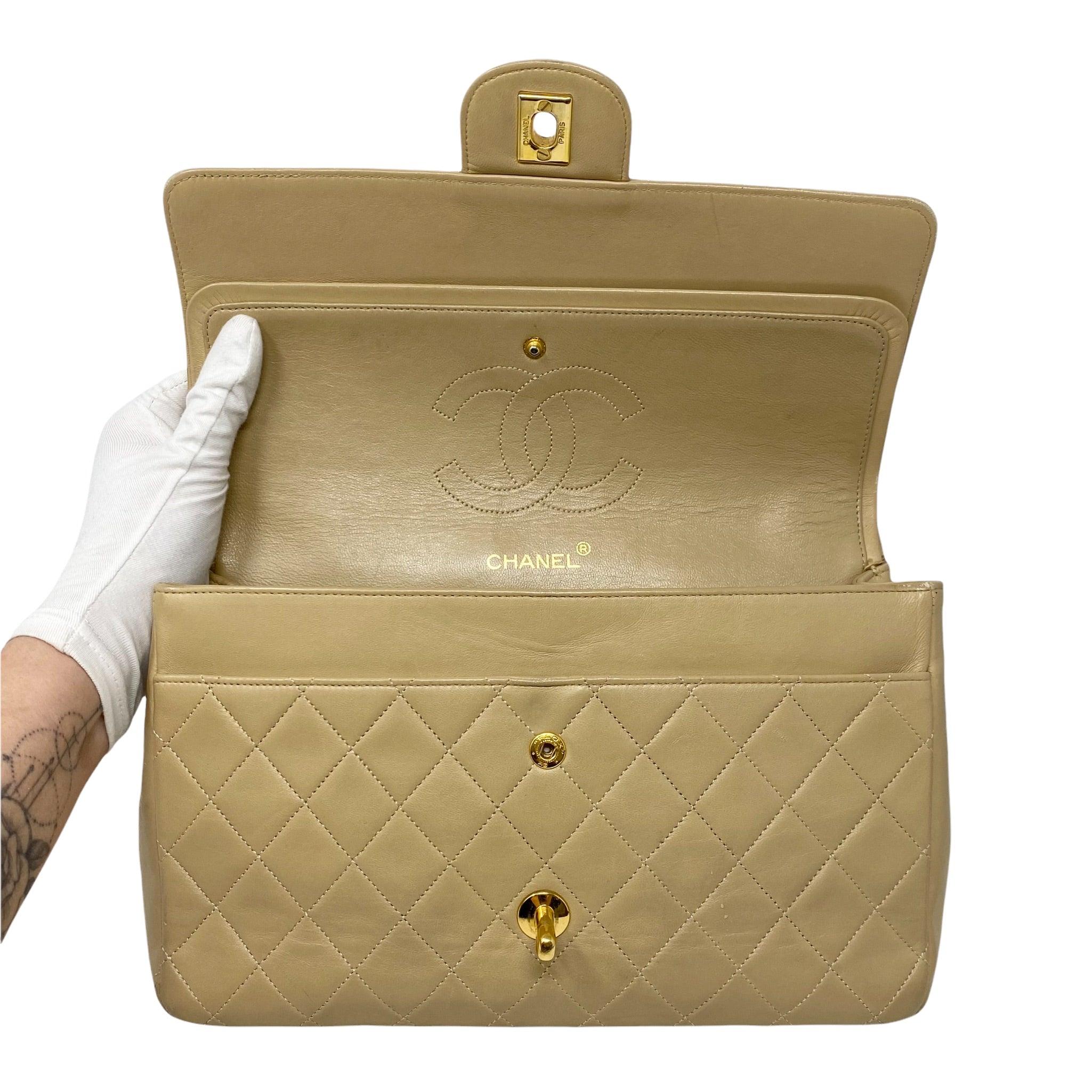 Vintage Chanel Beige Lambskin Medium Flap Bag - Classic Luxury Handbag for Women | Perfect for Date Night, Office & Special Occasions