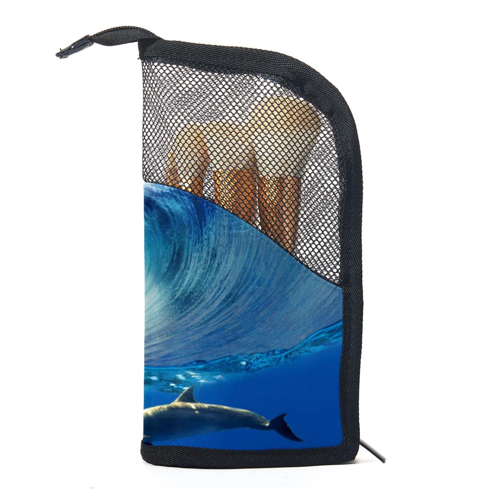 12-Piece Makeup Brush Organizer Bag with Waterproof Case - Portable Travel Cosmetic Brush Holder Set for Professional & Home Use (Ocean Dolphin Design) - Perfect for Makeup Artists, Travel & Daily Storage