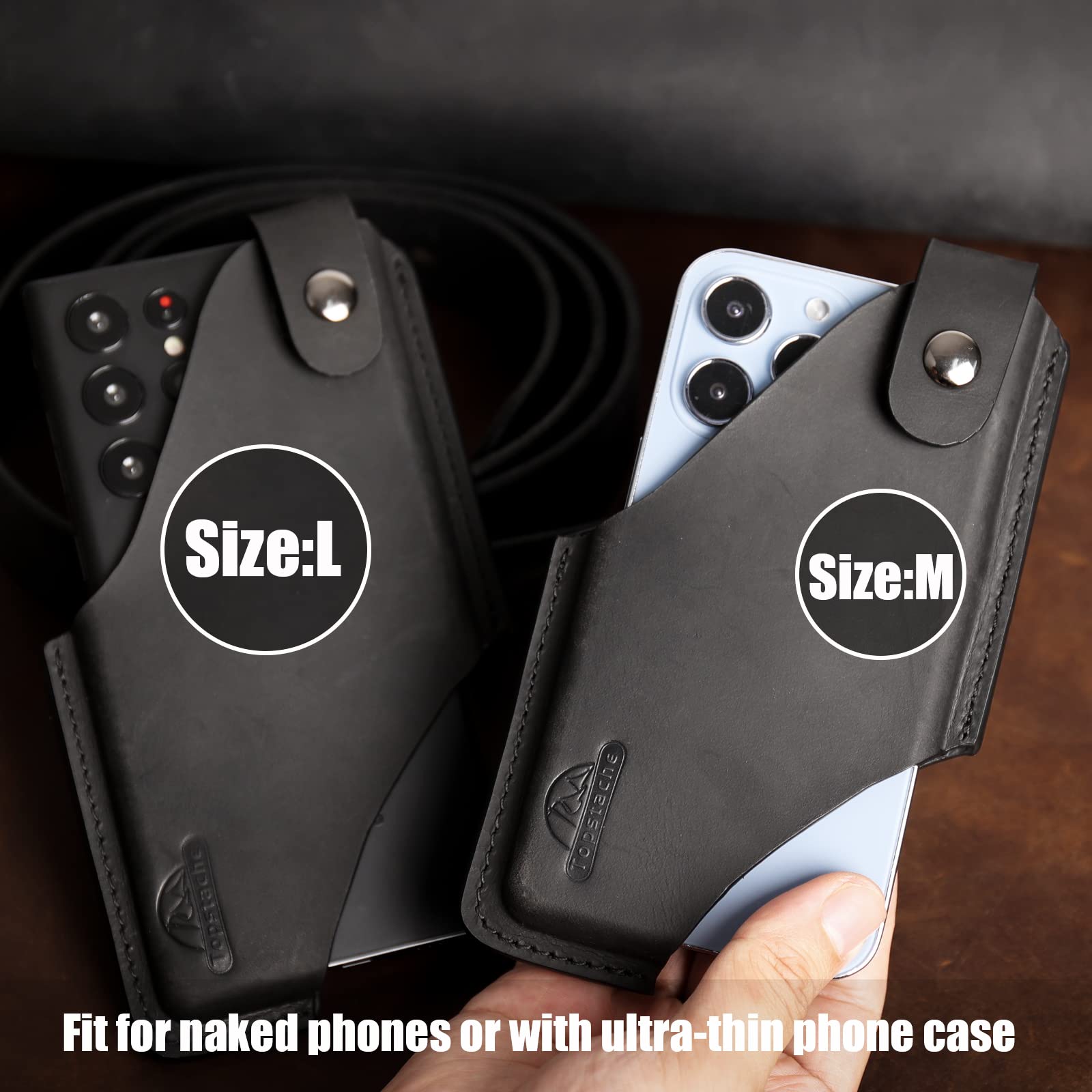 Premium Leather Phone Holster with Belt Clip Loop & Magnetic Closure - Compatible with iPhone & Samsung - Large Black Belt Phone Pouch for Men & Women - Perfect for Work, Travel & Outdoor Activities