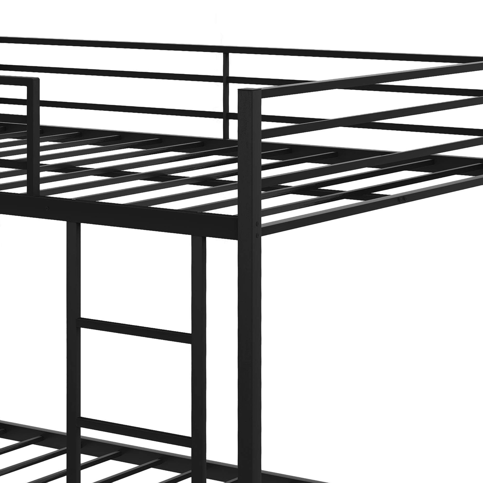 P PURLOVE Full Over Full Metal Bunk Bed Frame for Kids - Low Profile Floor Bunk Bed with Slat Support & Ladder - No Box Spring Needed - Black - Perfect for Kids' Bedrooms, Dorm Rooms & Space-Saving Solutions