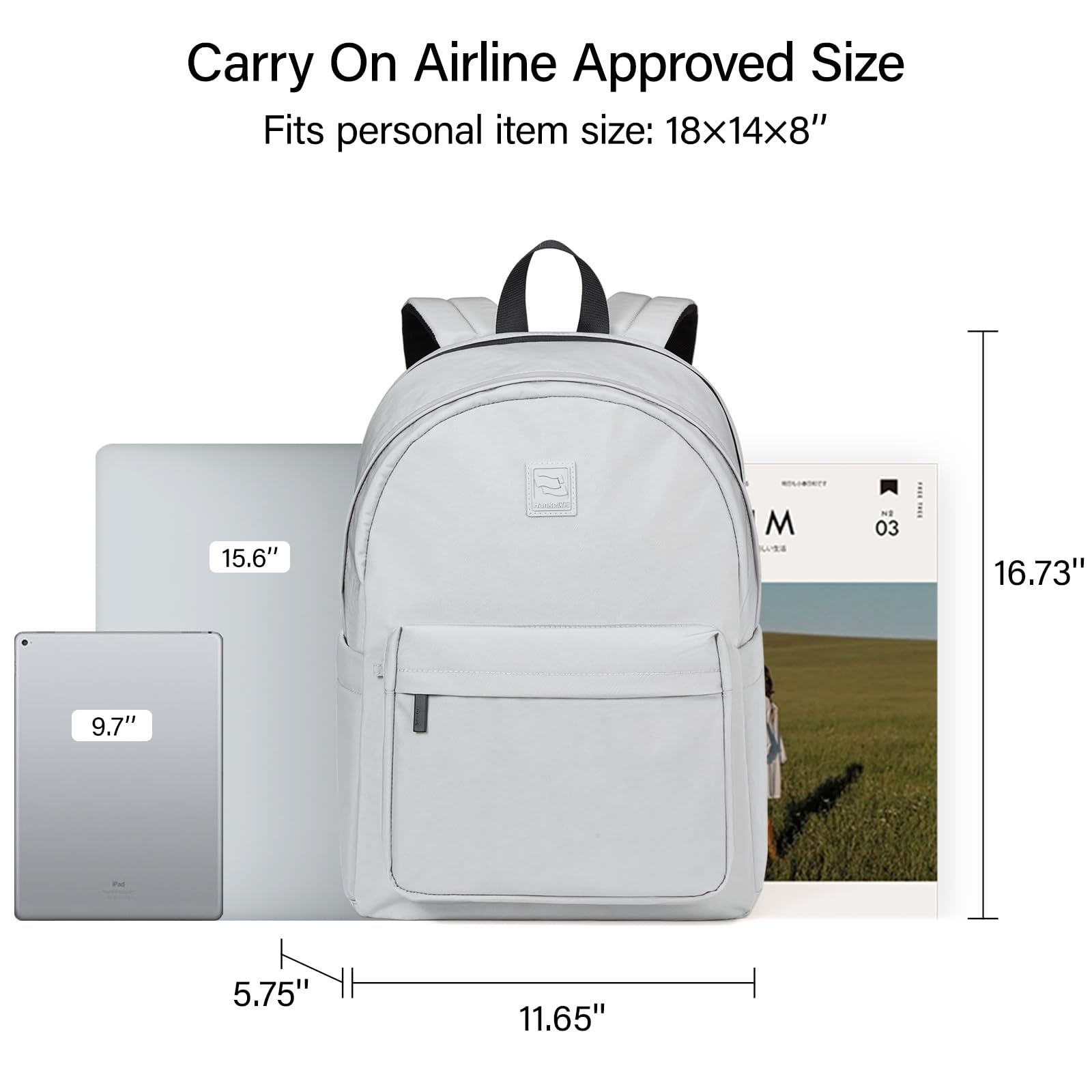Lightweight Water-Resistant Travel Backpack for Men & Women - Airplane Approved Carry-On Personal Item Daypack (Rock Grey) | Perfect for Business Trips, Weekend Getaways & Daily Commute