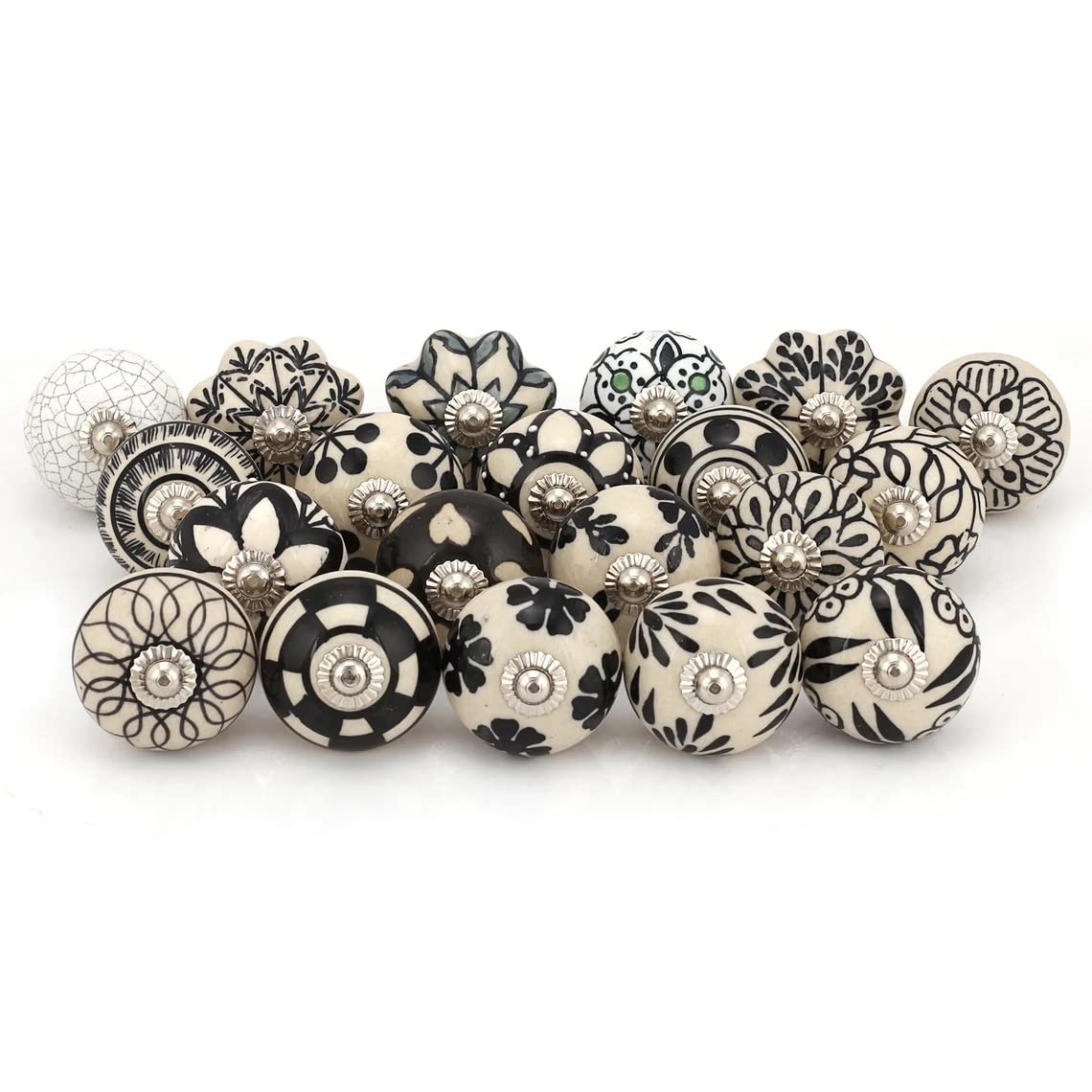 Handmade Black and White Ceramic Cabinet Knobs and Drawer Pulls - 12 Pack for Kitchen, Dresser, Almirah & Vanity | Rustic Indian Style Hardware for Home Decor & Furniture Upgrade
