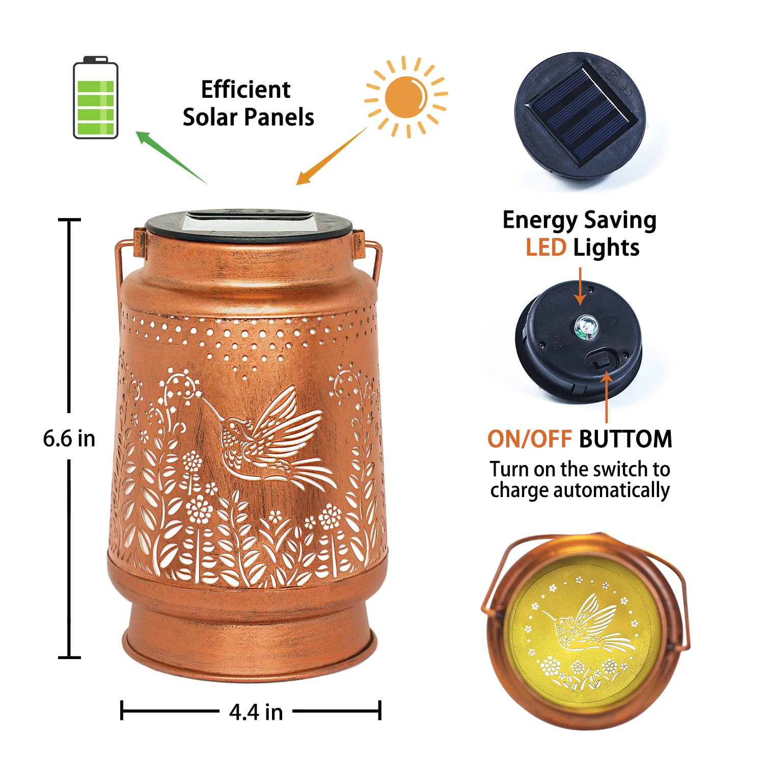 Solar Hummingbird Lanterns Outdoor - Waterproof Hanging LED Solar Lights for Garden, Yard, Patio Decor - Metal Decorative Hummingbird Gifts for Women & Men - Perfect for Tabletop, Pathway, Lawn and Landscape Lighting at Night