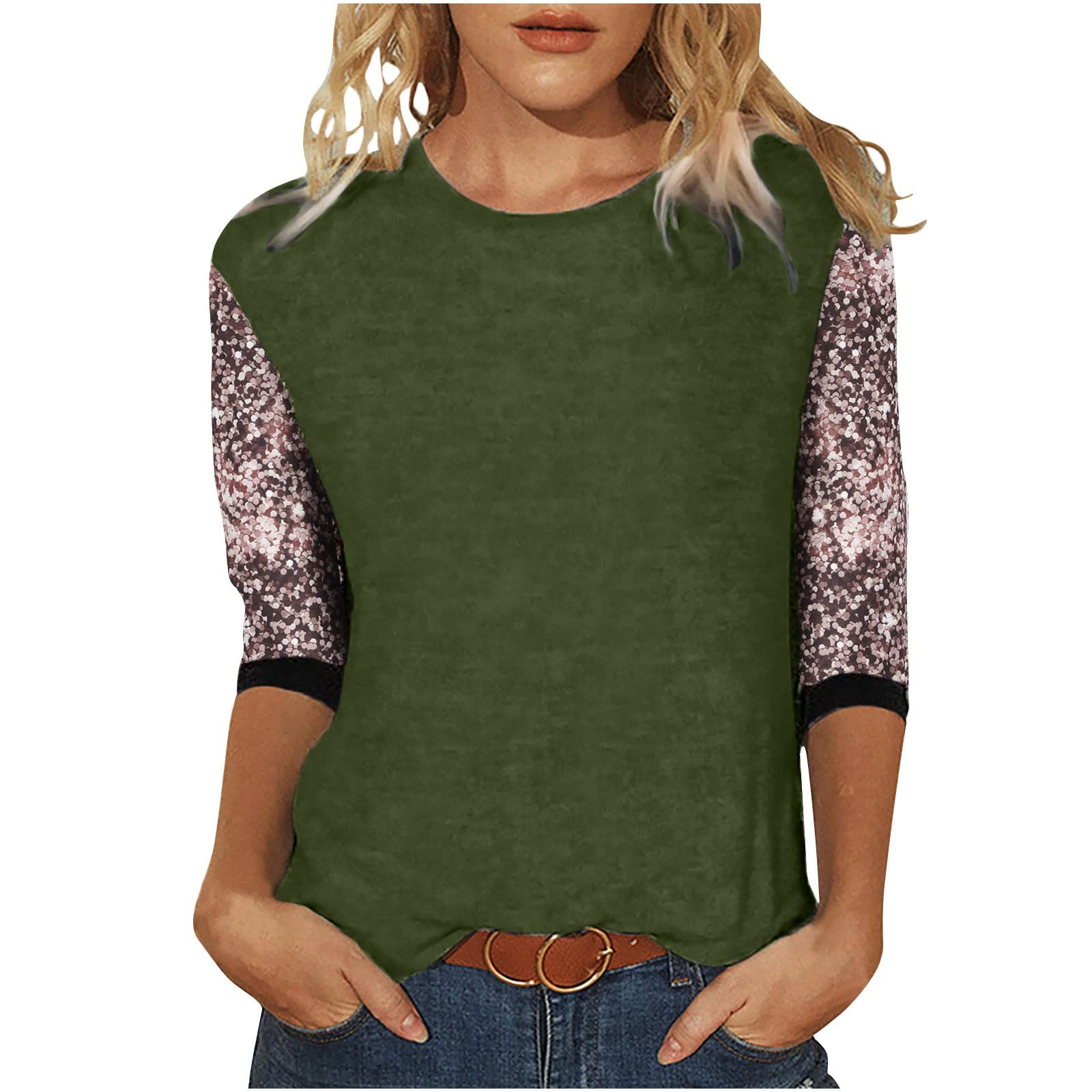 Trendy 3/4 Sleeve Summer Tops for Women - Comfortable Dot Print Casual Blouse with Round Neck | Perfect for Office Wear, Weekend Outings & Summer Vacations