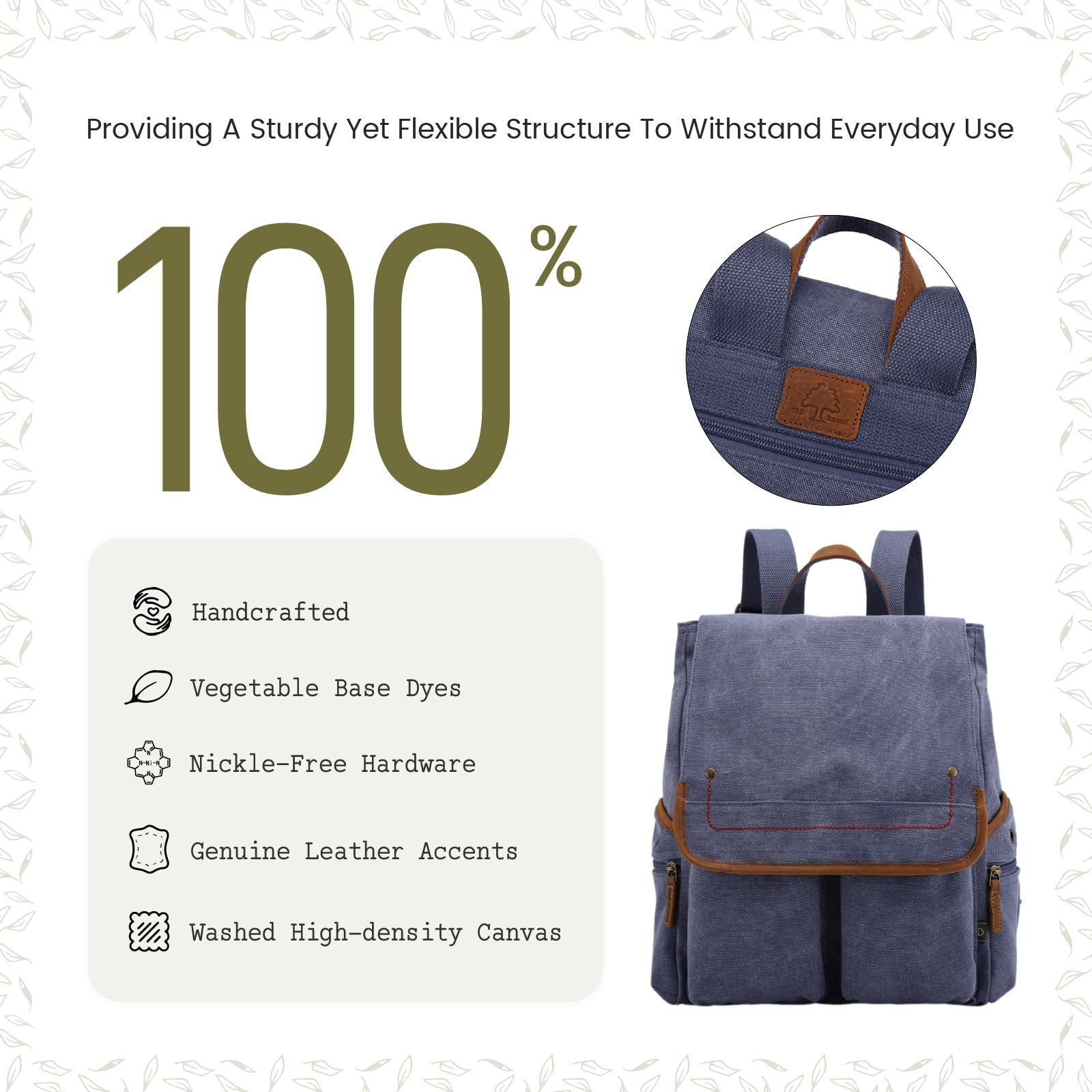 TSD Lightweight Canvas Backpack - Travel Daypack for Hiking & Laptop Carry (Navy)
