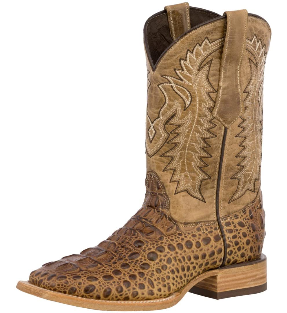 Texas Legacy Men's Western Cowboy Boots - Genuine Leather Square Toe Crocodile Print Sandals for Rodeo, Country Music Festivals & Outdoor Adventures