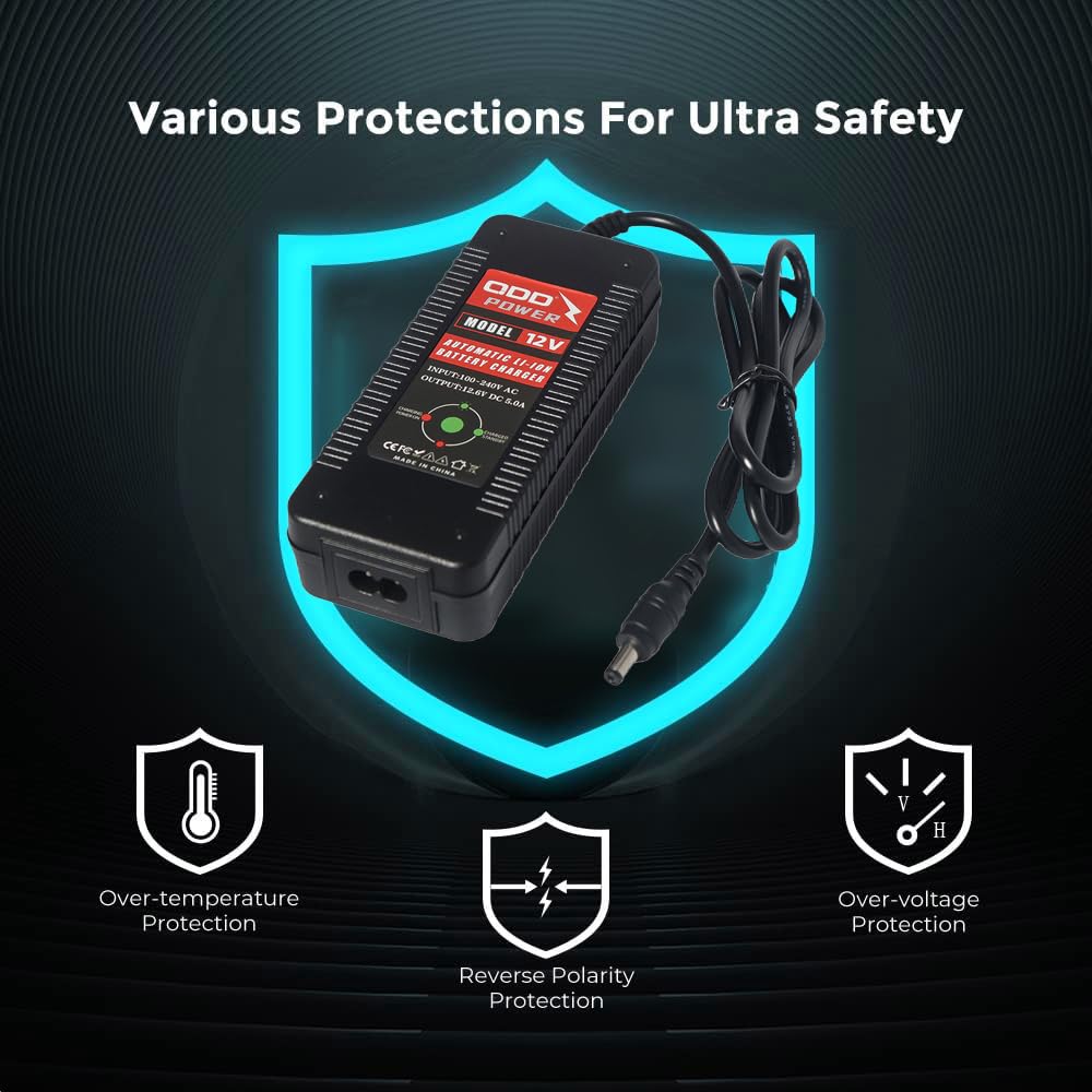 12.6V 5A Lithium Ion Battery Charger for Power Tools - 11.1V 3S Fast Charging with DC5.5x2.1mm Connector - Universal AC100-240V Input - Perfect for Drills, Saws & Cordless Tools