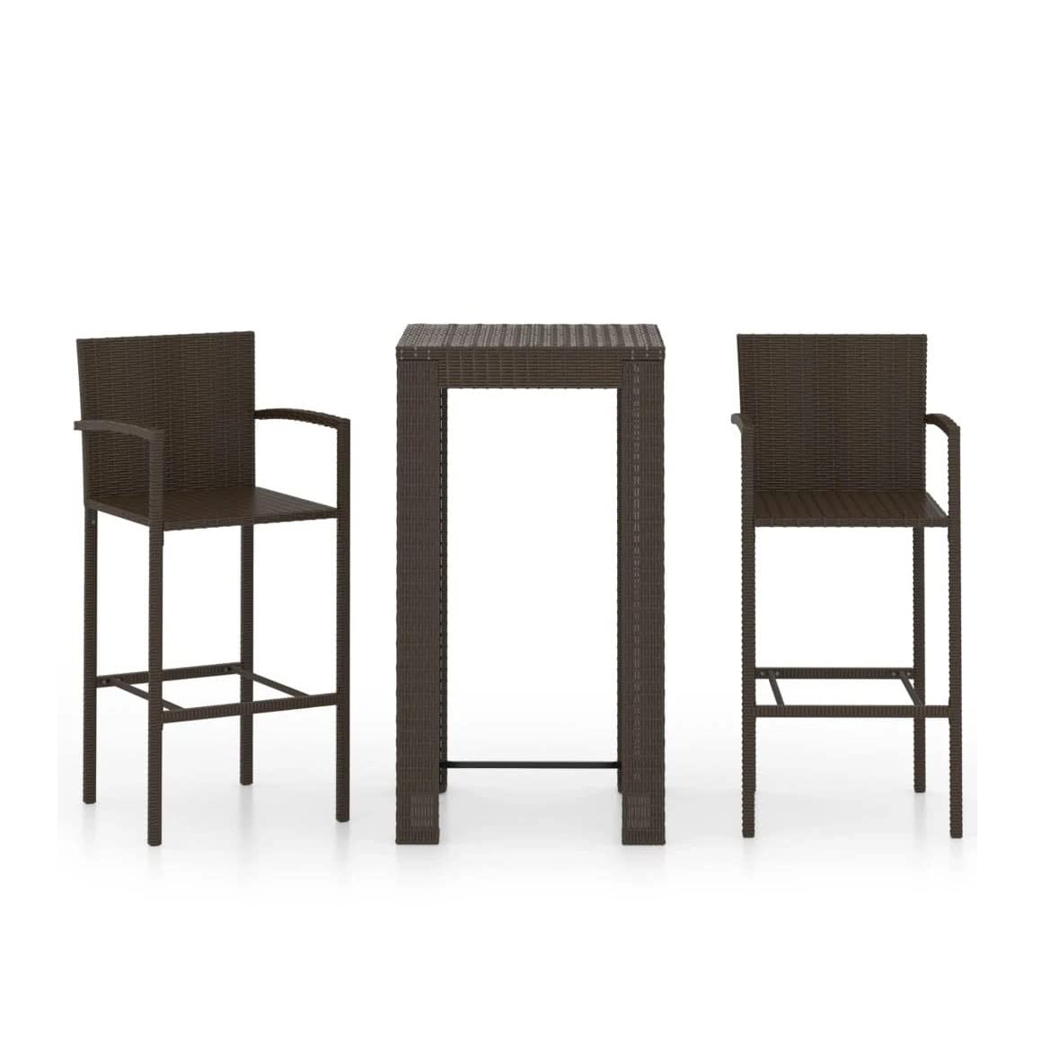 GKOMMERK 3-Piece Outdoor Bar Set with Armrest - Brown Poly Rattan Bistro Dining Furniture for Patio, Porch, Backyard & Garden - Perfect for Entertaining Guests or Relaxing Outdoors