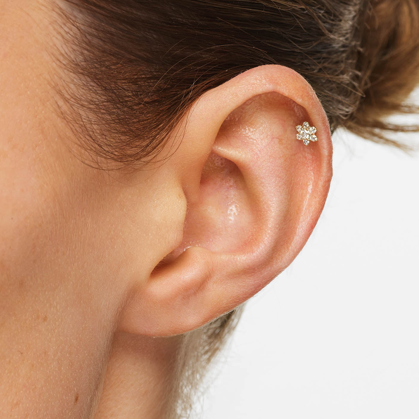 10k Gold Lab-Grown Diamond Flower Helix Single Stud Earrings - Perfect for Everyday Wear, Gifts & Special Occasions