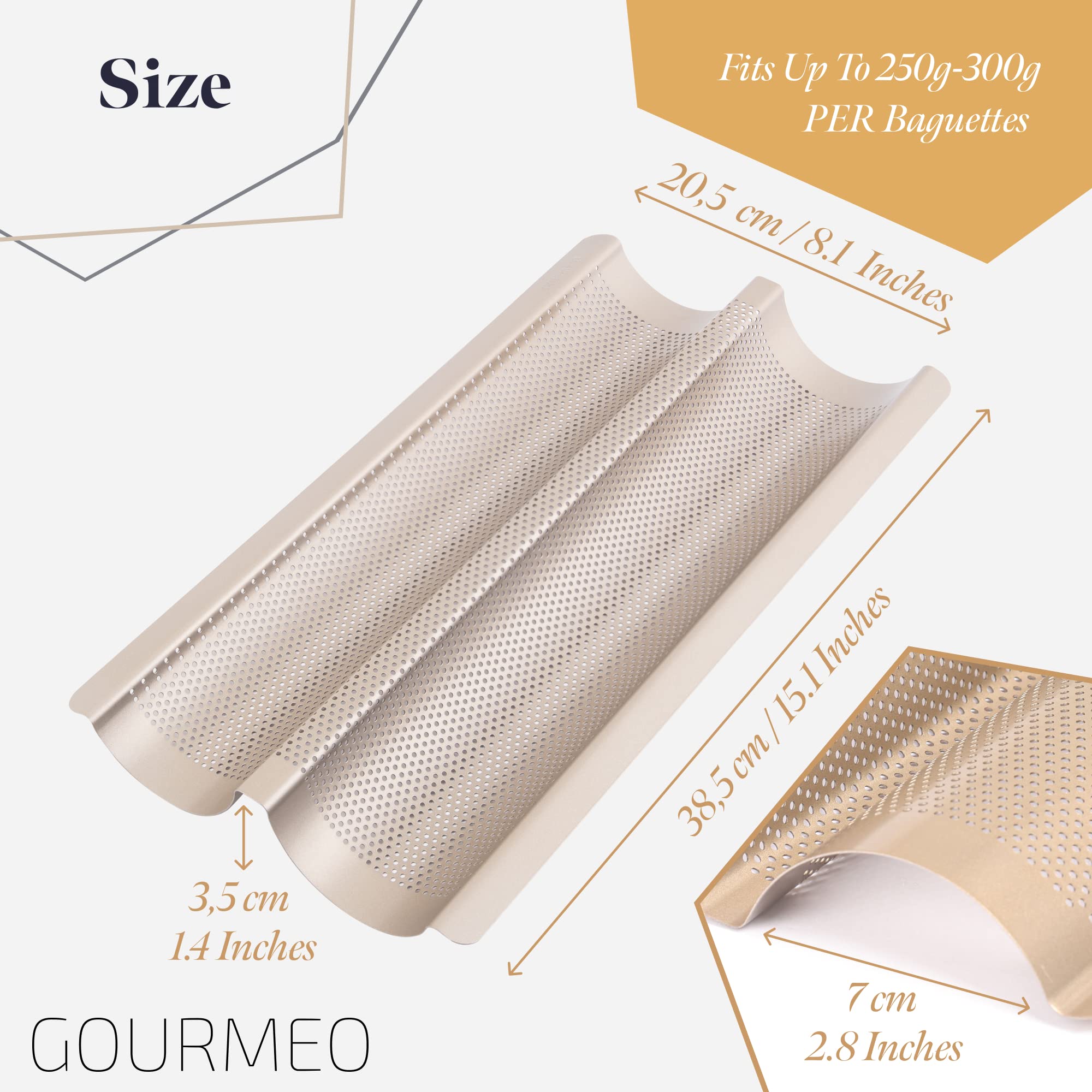 Non-Stick Baguette Baking Pan - French Bread Loaf Tray for 2 Perfectly Baked Baguettes - Perforated Champagne Baguette Bake Pan for Home & Professional Baking - Ideal for French Bread, Artisan Loaves & Pastries