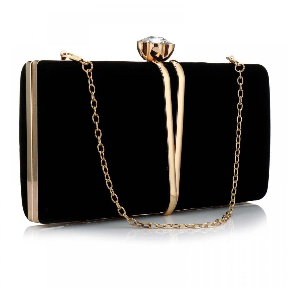 Vintage Women's Clutch Bag - Elegant Evening Handbag with Detachable Chain, Diamond Accents & Suede Velvet Finish | Perfect for Cocktail Parties, Weddings & Formal Events