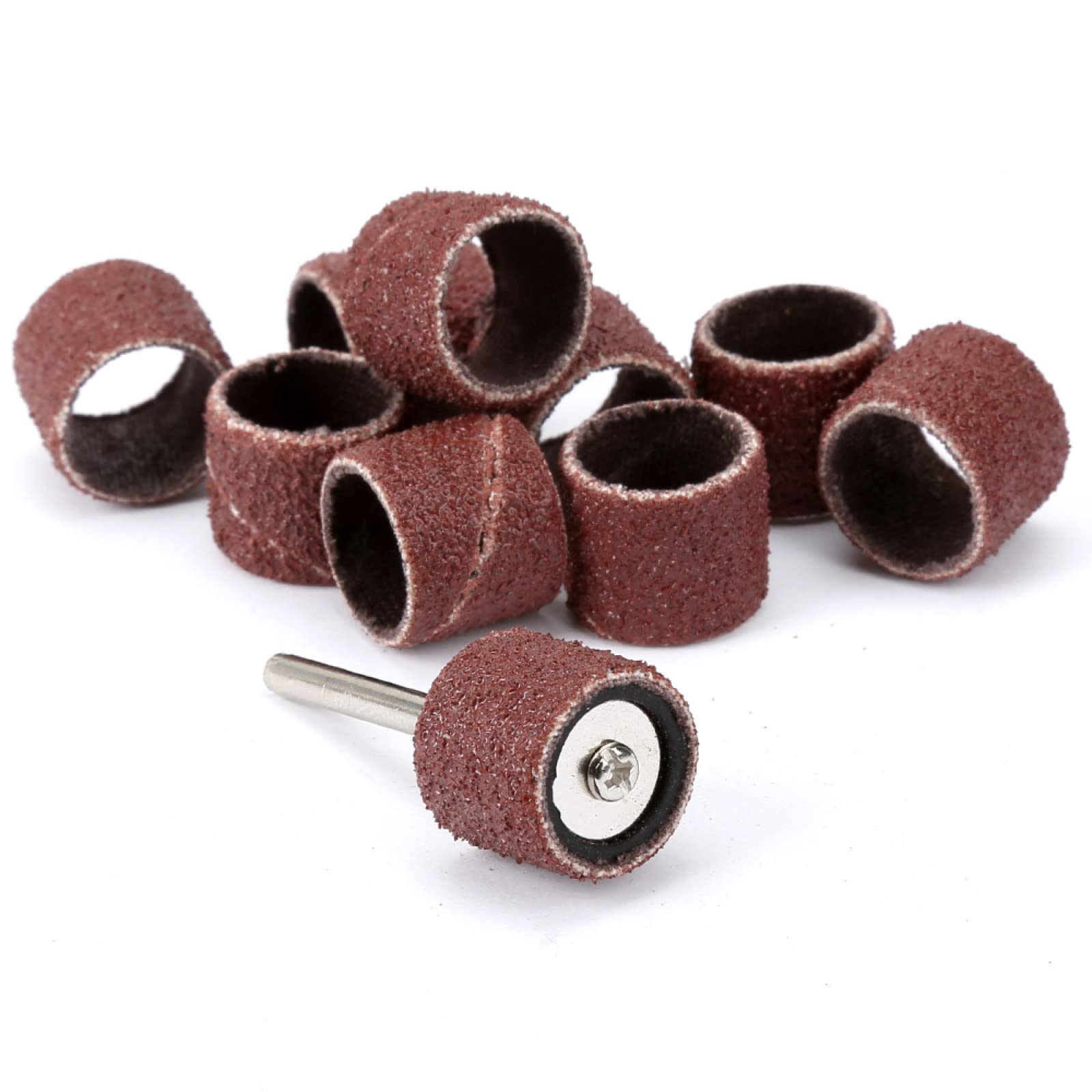 80 Grit 12.5mm Sanding Bands 10Pcs with 3.17mm Drum Mandrel - Rotary Tool Accessories for Nail Drilling, Wood Sanding & Metal Polishing - Perfect for DIY Projects, Crafts & Professional Use