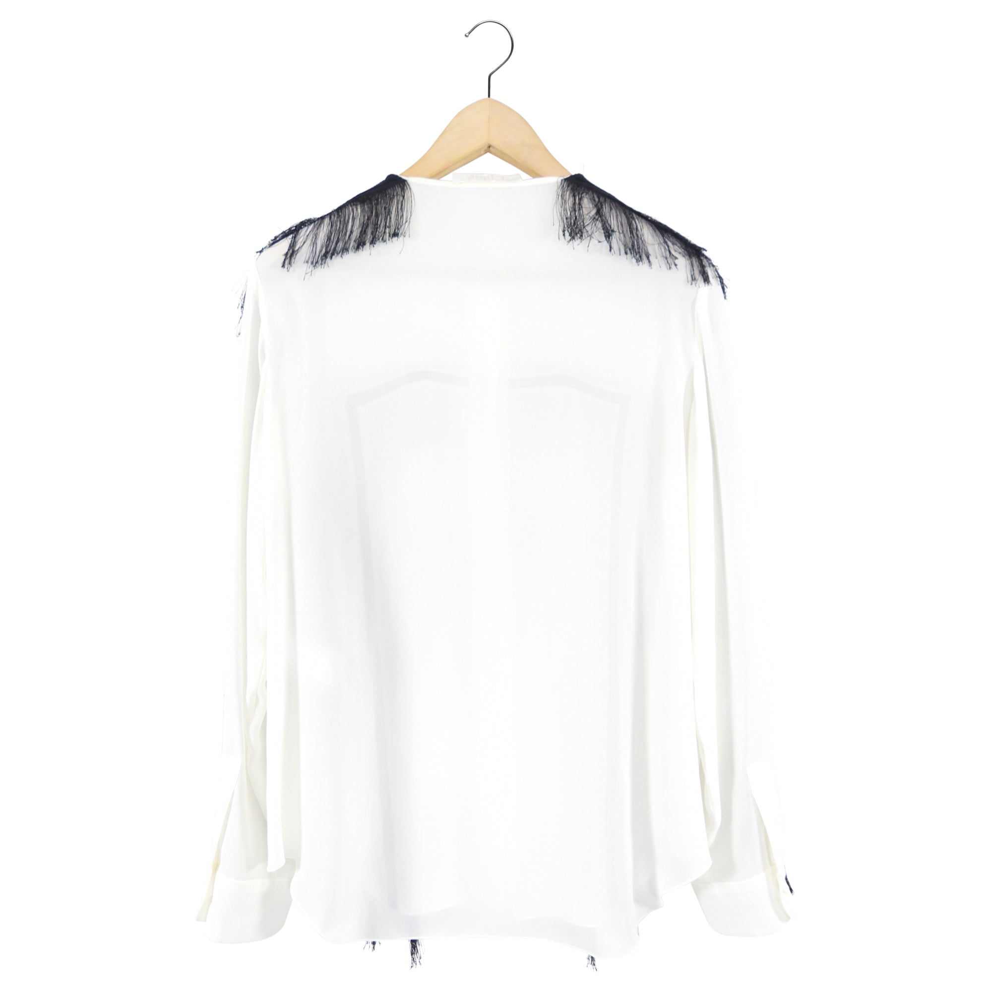 Chloe Ivory Long Sleeve Blouse with Black Fringe Detail - Women's Size FR38 / US6 - Perfect for Office Wear, Date Night & Special Occasions