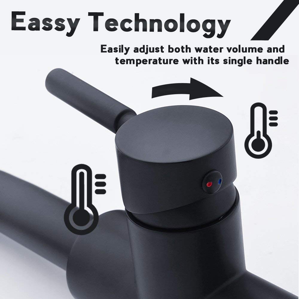 Modern Matte Black Kitchen Sink Faucet with Pull Down Sprayer, Single Lever Low Profile Design, Ideal for Small Spaces and Contemporary Kitchens