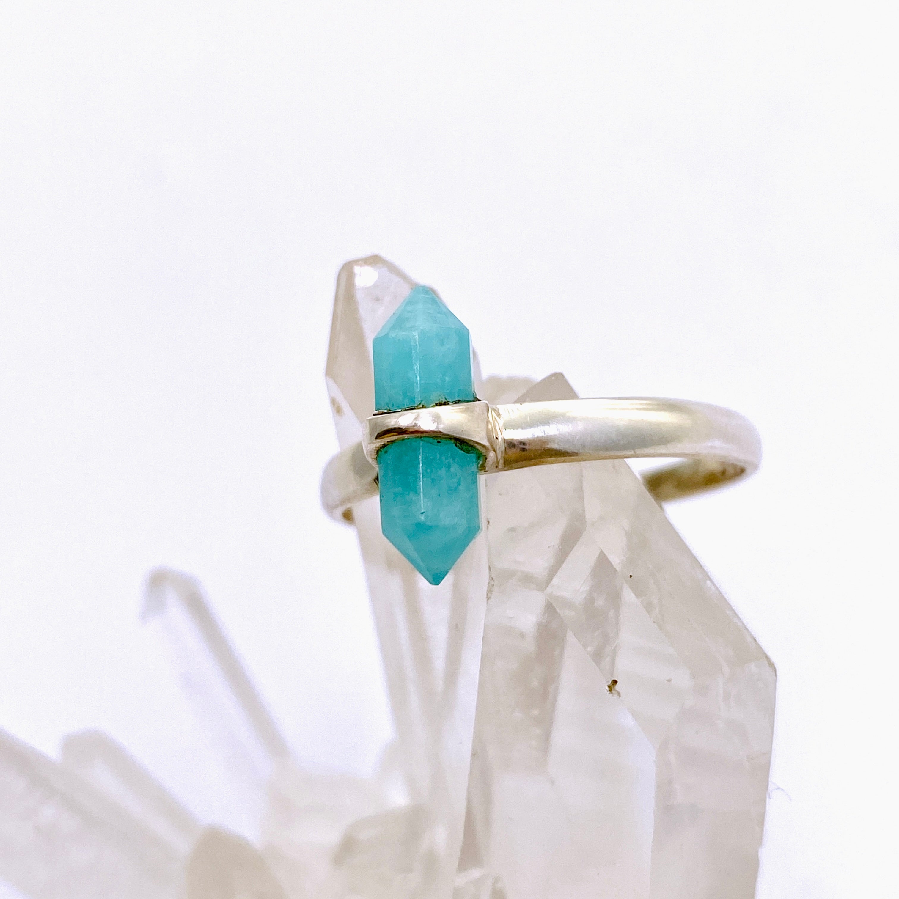 Amazonite Double Point Ring - Natural Gemstone Jewelry for Women, Healing Crystal Ring for Meditation & Energy Balancing - Perfect for Spiritual Gifts & Boho Fashion