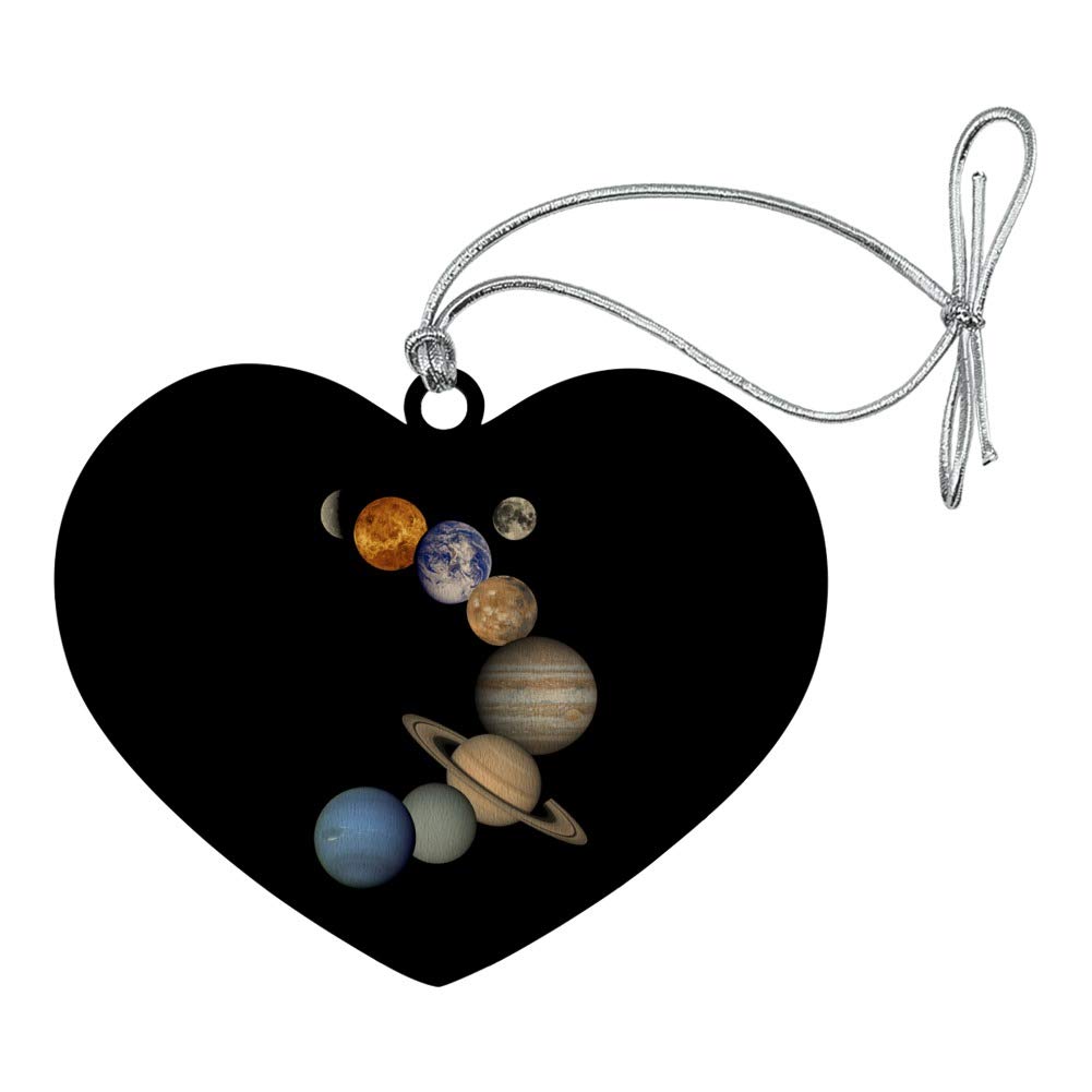 Solar System Planets Wood Ornament Set - Mercury, Venus, Mars, Earth, Moon, Jupiter, Saturn, Uranus, Neptune - Heart-Shaped Christmas Tree Decor for Holiday & Home Decoration - Perfect for Space Lovers & Astronomy Enthusiasts