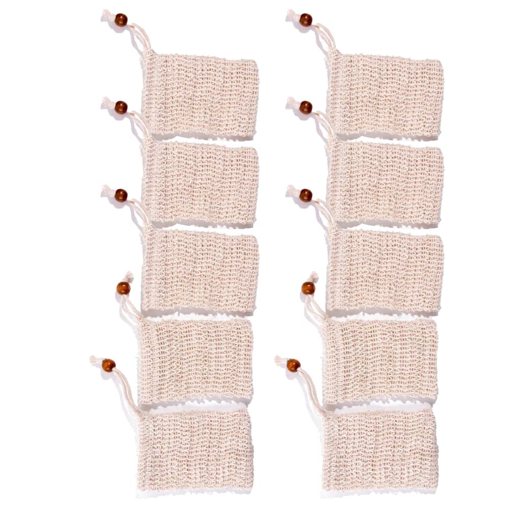 10-Piece Linen Foaming Net Set for Face & Body - Deep Cleansing Bath Mesh Bags with Rich Lather - Home & Travel Bathroom Bubble Maker Accessories for Spa-Like Shower Experience