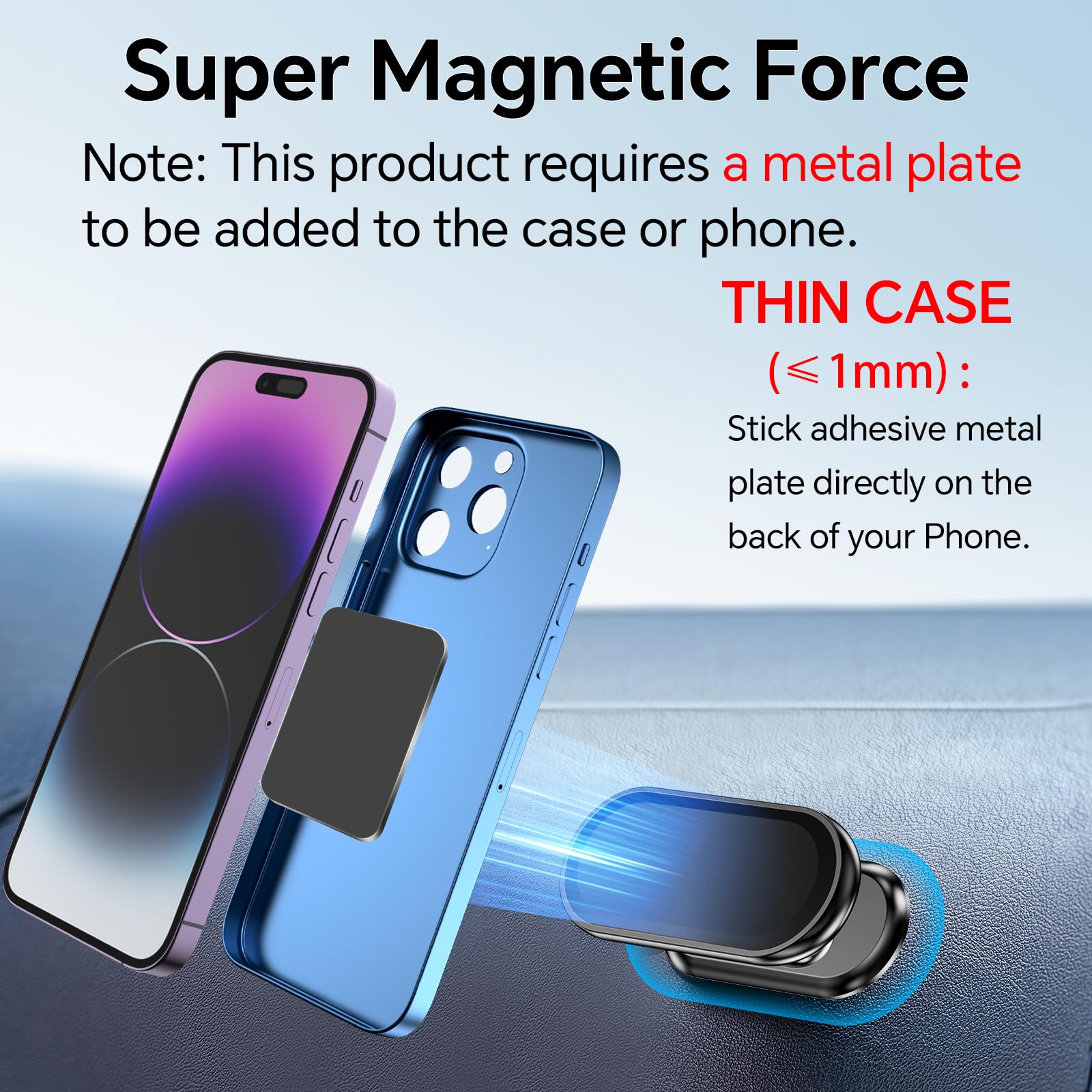 2-Pack Super Strong Magnetic Phone Holder for Car with 4 Metal Plates - 360° Rotation Universal Dash Mount for iPhone & Smartphones - Perfect for Hands-Free Navigation & Safe Driving