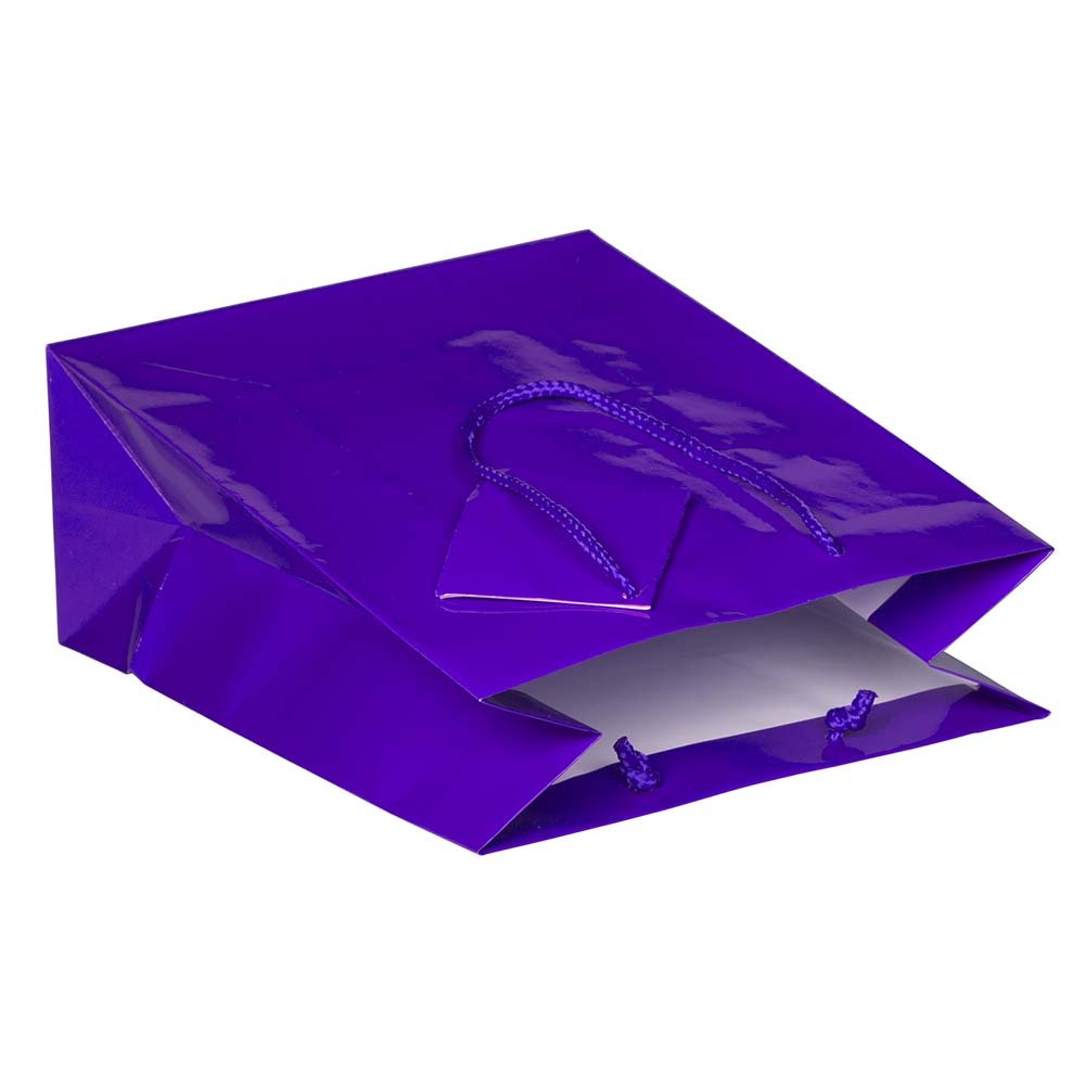 JAM Paper Glossy Purple Gift Bags with Rope Handles - 8x4x10 Inches Medium Size - Bulk Pack of 100 - Perfect for Birthday Parties, Weddings & Corporate Events