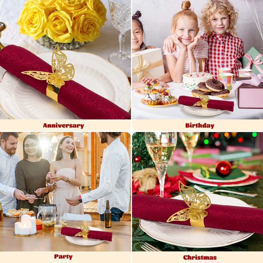 150 Pcs Gold Laser Cut Butterfly Napkin Rings - Elegant Foil Paper Napkin Holders for Wedding, Party & Restaurant Table Decor - Perfect for Holiday Dinners, Bridal Showers & Fine Dining Events