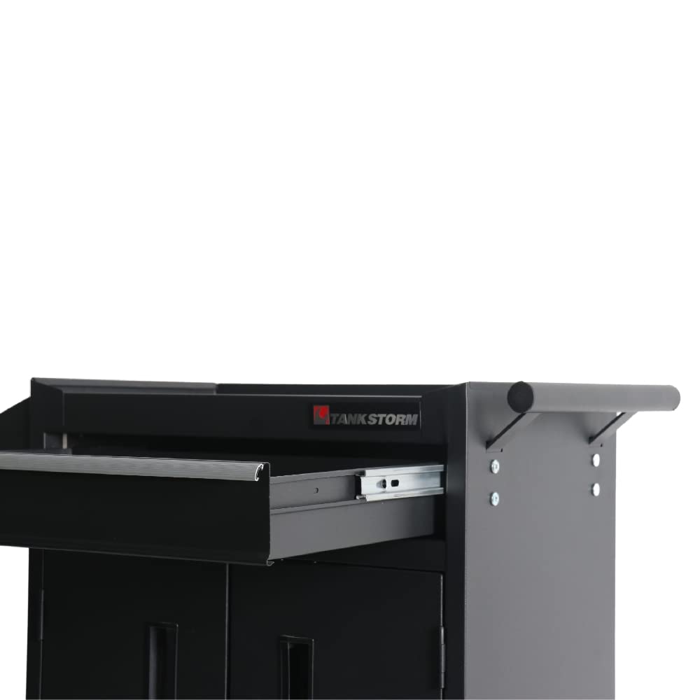 Heavy Duty 1-Drawer Steel Rolling Tool Chest with Lockable Doors - TZ8 Black Tool Box for Garage, Workshop & DIY Projects