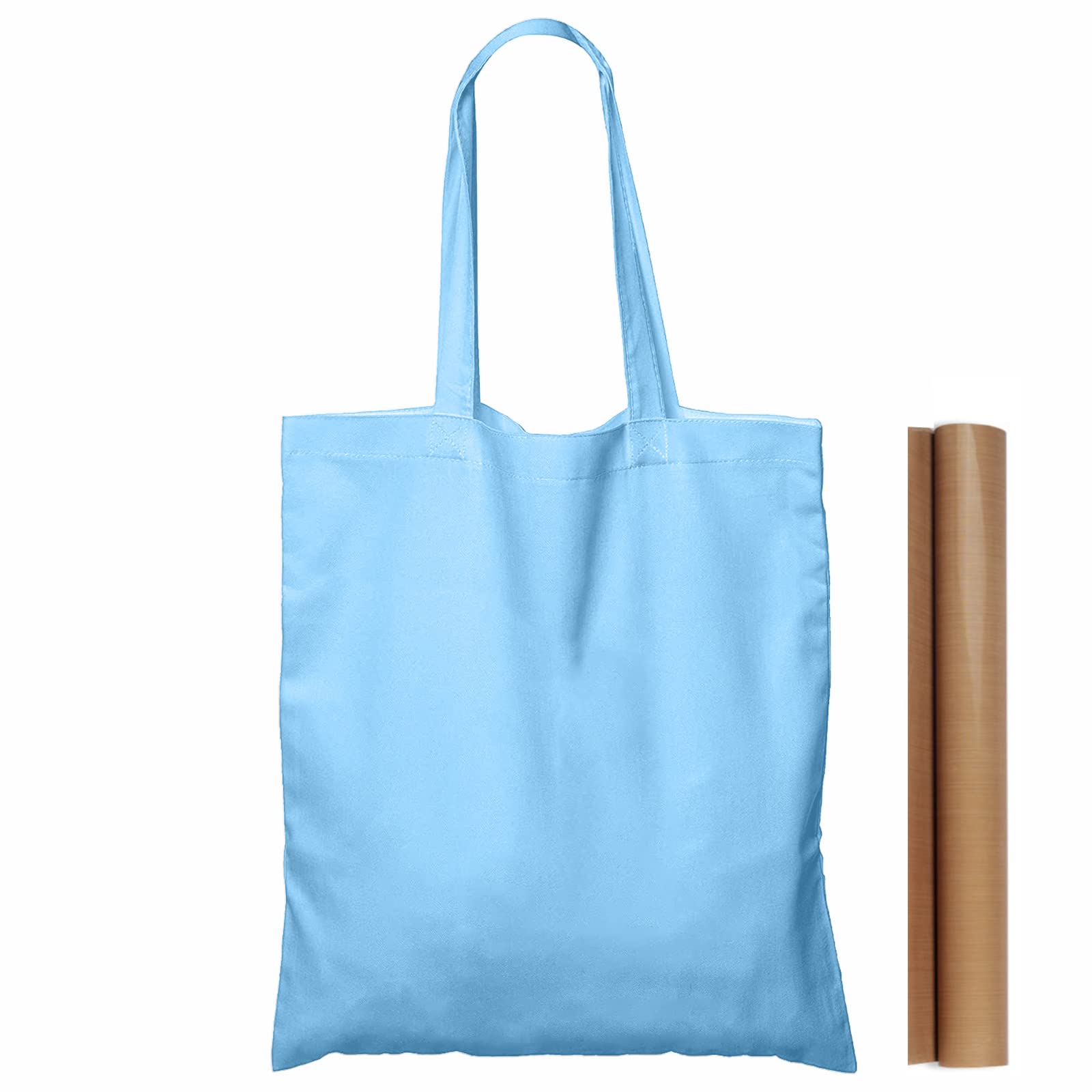 NPBAG 5 Pack 15'' X 16'' Baby Blue Cotton Tote Bags - Bulk Blank Cloth Shopping Bags with 1 PTFE Teflon Sheet | Eco-Friendly Reusable Grocery Bags for Shopping, Beach, Picnic & Farmers Market