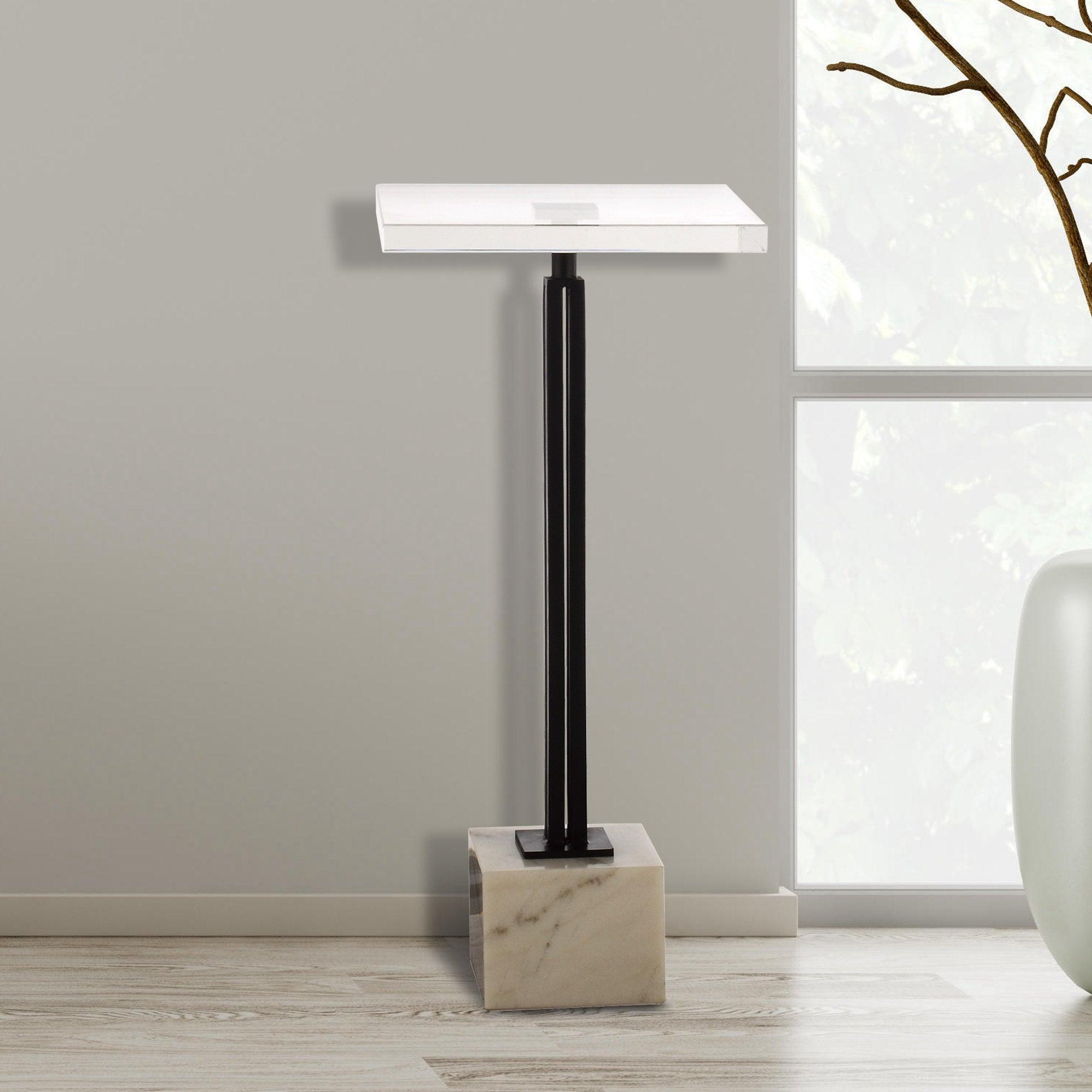 Modern Black Square Side Table with Marble Base - Stylish End Table for Living Room, Bedroom & Office Decor