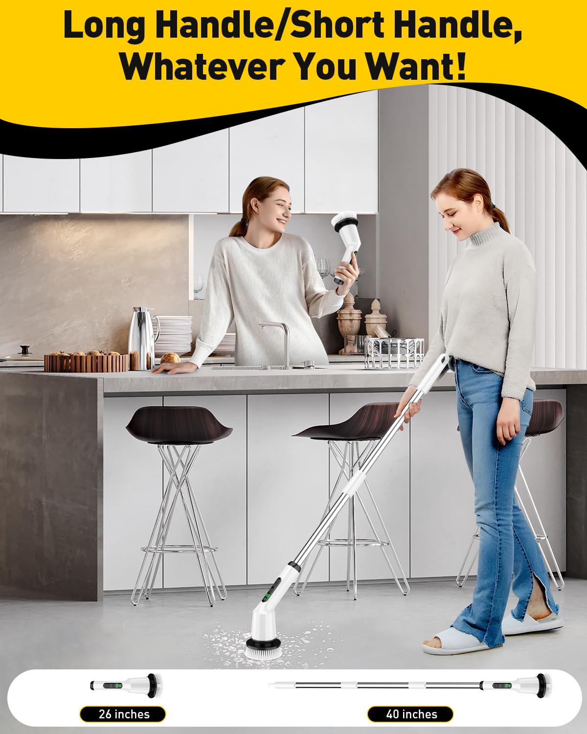 Electric Spin Scrubber Cordless - IPX7 Waterproof Bathroom Cleaner with 3 Brush Heads & 2 Speed Settings - Perfect for Shower, Tub, Tile, Kitchen, and Toilet Cleaning - White