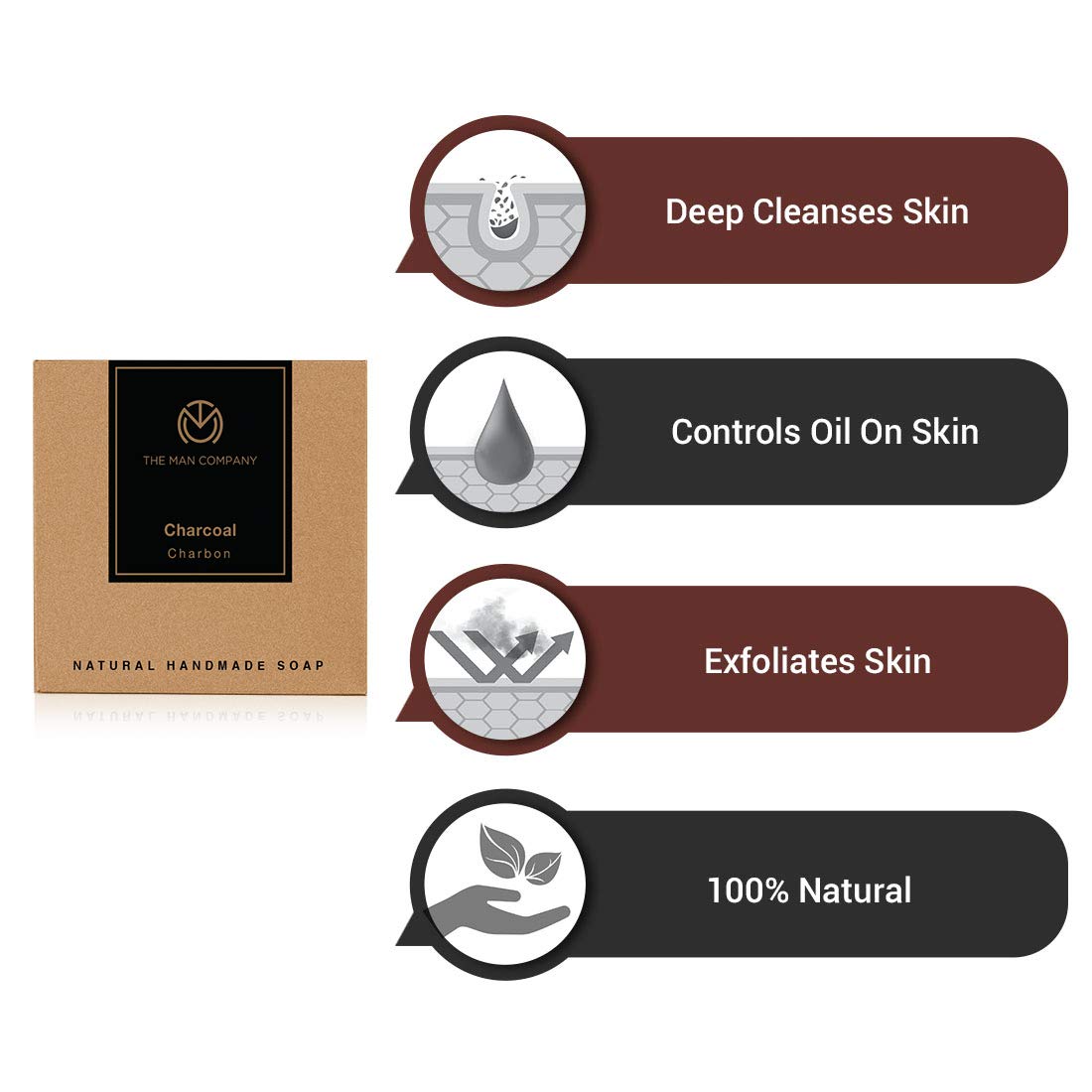 The Man Company Activated Charcoal Natural Handmade Soap - Tan & Dead Skin Remover (125g) | Deep Cleansing Face & Body Wash for Men | Perfect for Daily Skincare & Acne Treatment
