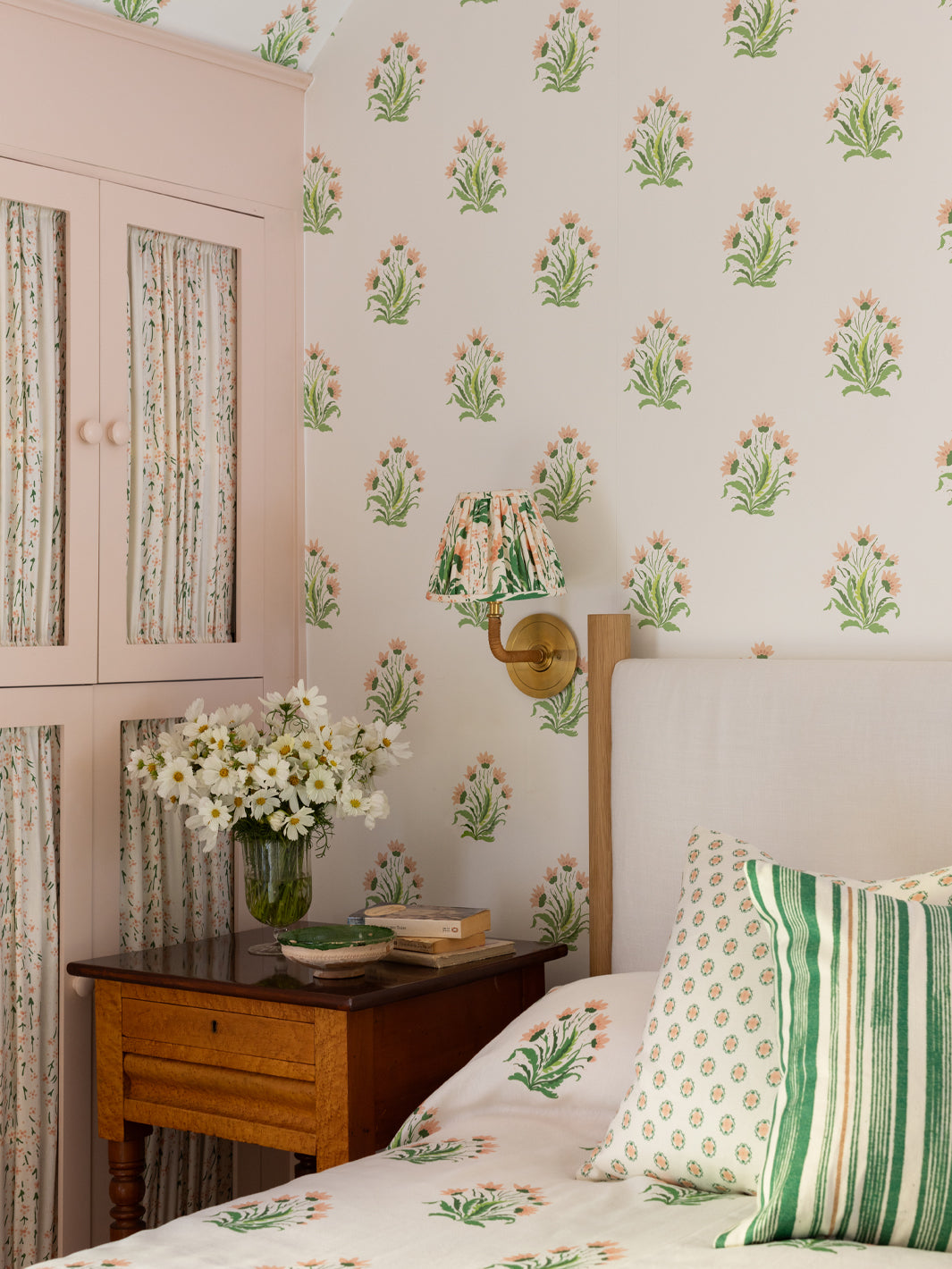 Nathan Turner Hillhouse Block Print Large Wallpaper - Neutral Green for Living Room, Bedroom & Home Decor