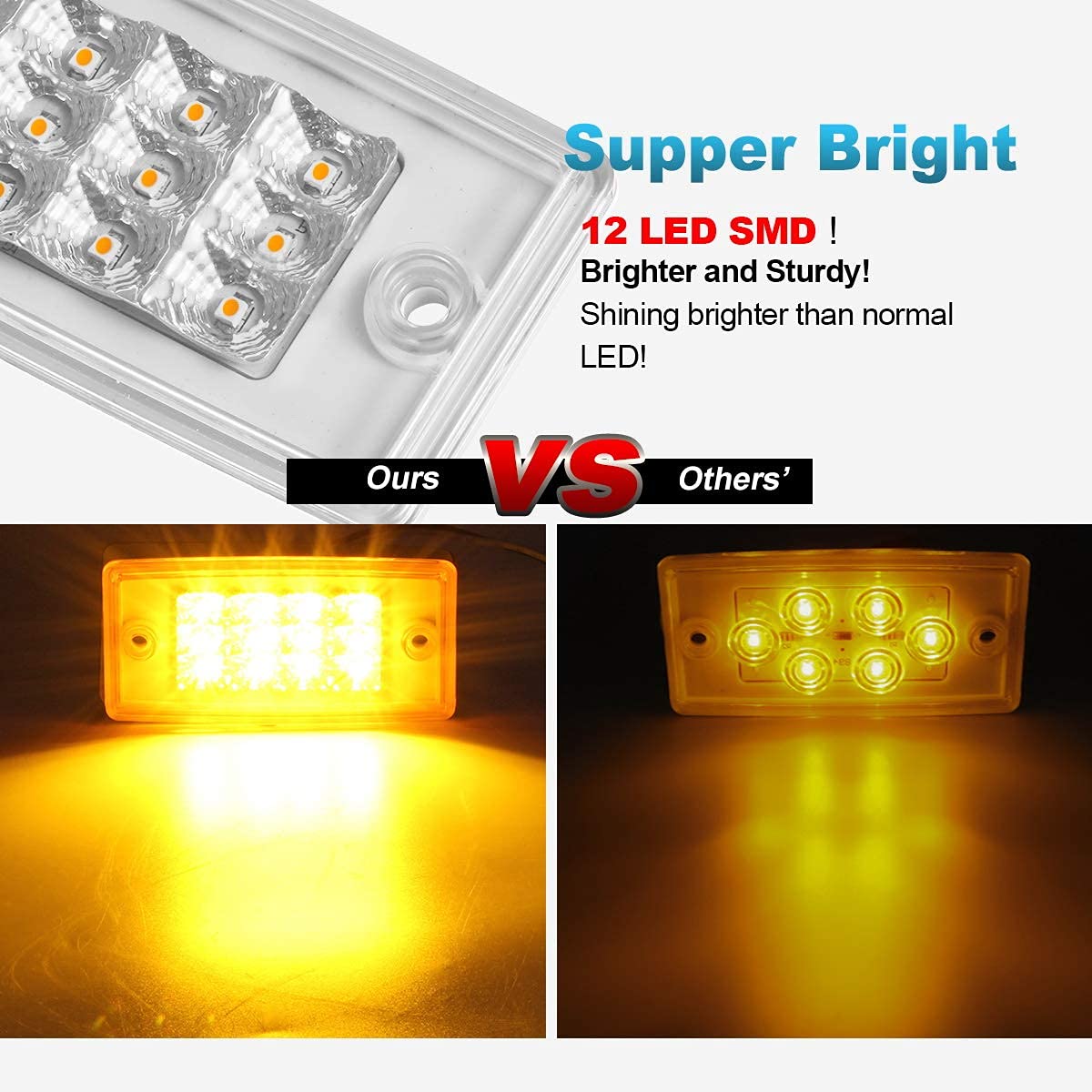 Freightliner Columbia LED Lights Kit - 5x Rectangle Amber Cab Roof Clearance Lights + 2x 5-7/8