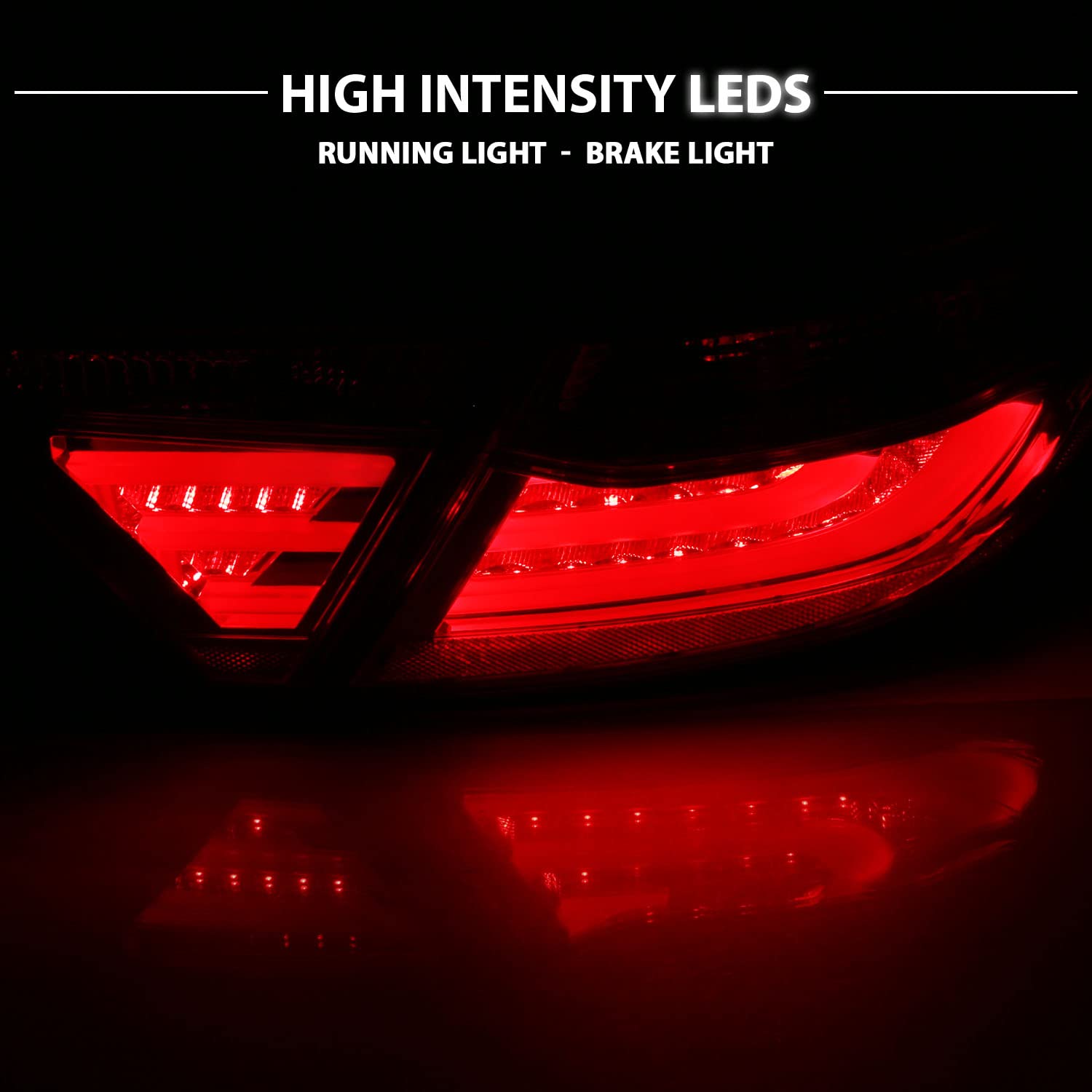 AmeriLite Red Clear LED Parking Light Bar & LED Brake Tail Lights Pair for 2015-2016 Toyota Camry 4-Door Sedan - High Visibility Safety Lights for Night Driving & Parking