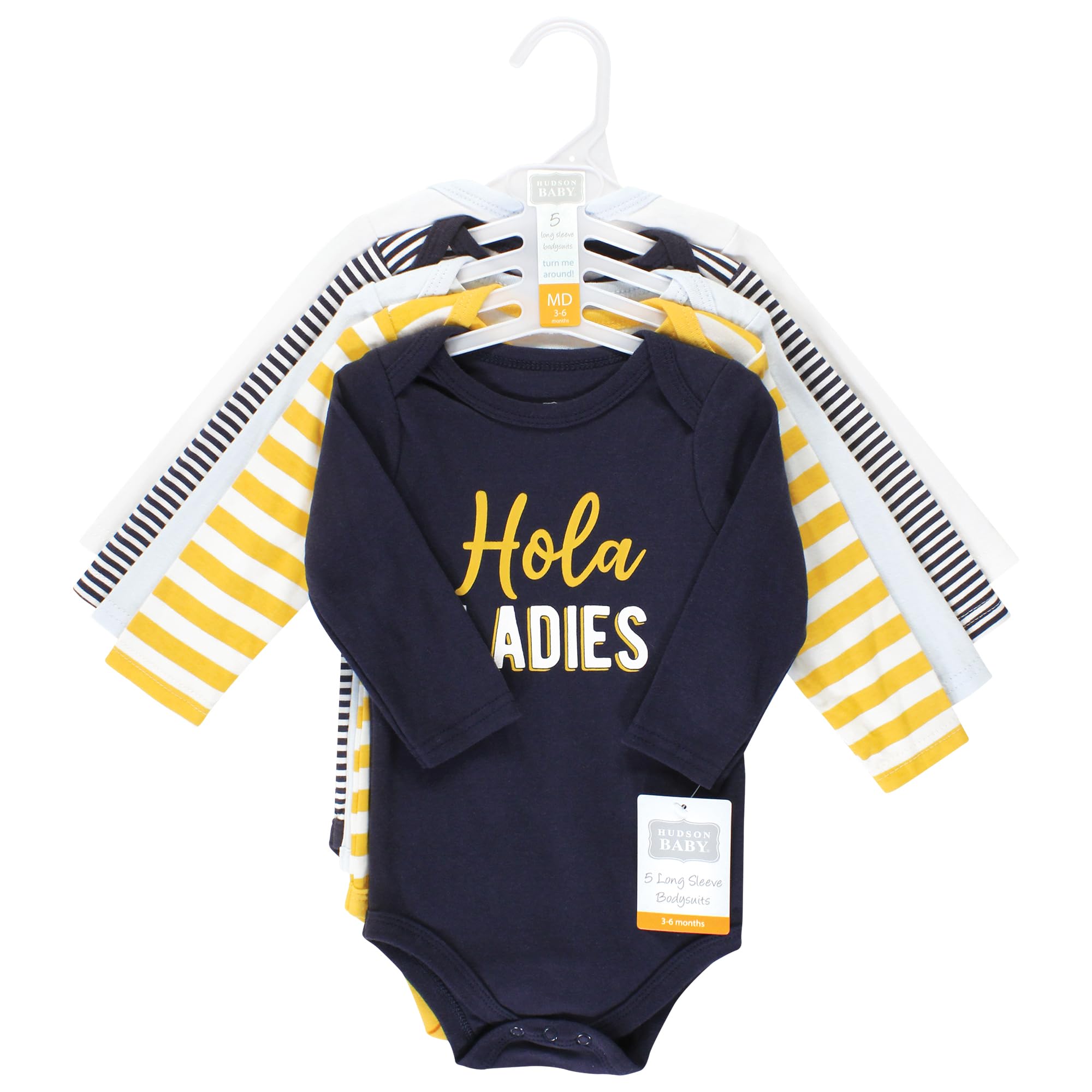 Hudson Baby Unisex Cotton Long-Sleeve Bodysuits 5-Pack - Hola Ladies Print - 6-9 Months - Soft & Comfortable for Everyday Wear, Playtime, and Baby Photos