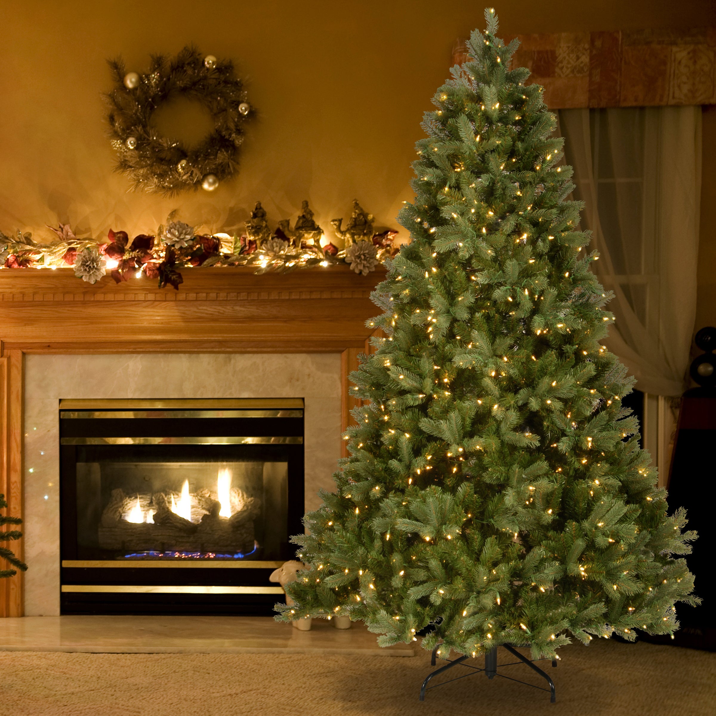 7.5 ft. Downswept Douglas Fir Christmas Tree with Pre-Lit Clear LED Lights - Perfect for Living Room, Office, and Holiday Decorations