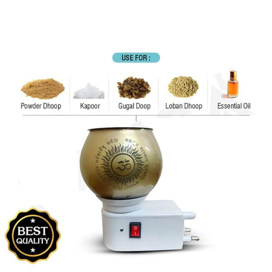 Orzinpro Ceramic Electric Kapoor Dani - Ganesh Ji Om Electric Camphor Burner & Aroma Diffuser | Multipurpose Incense Burner for Home, Office & Meditation | Electric Night Lamp for Pooja Room & Spiritual Decor