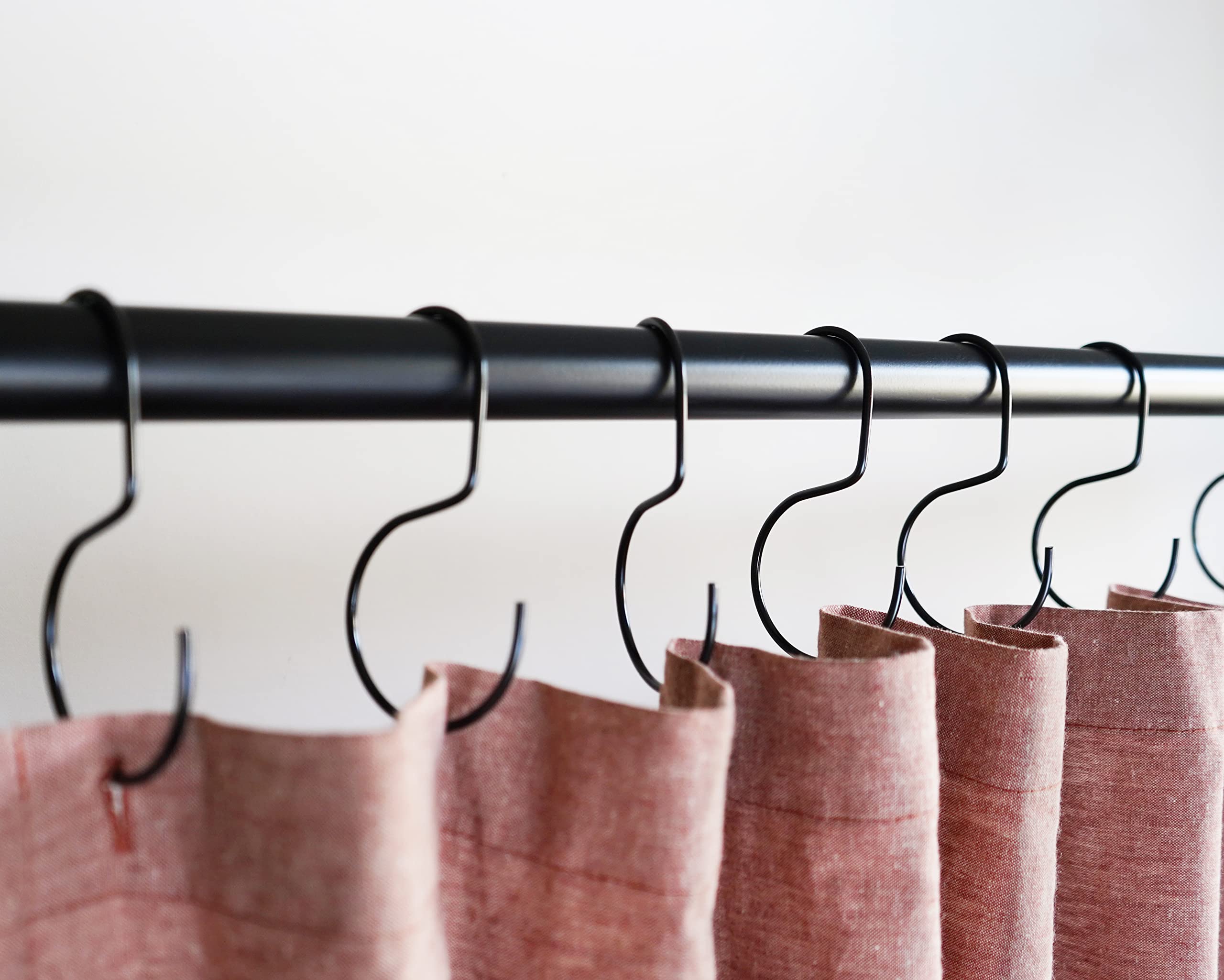 Minimalist Shower Curtain Hooks - 12 Pack Stainless Steel S Hooks for Bathroom, Closet, Purse & Bag Hanging - Black O-Hook Rings for Home Organization & Storage