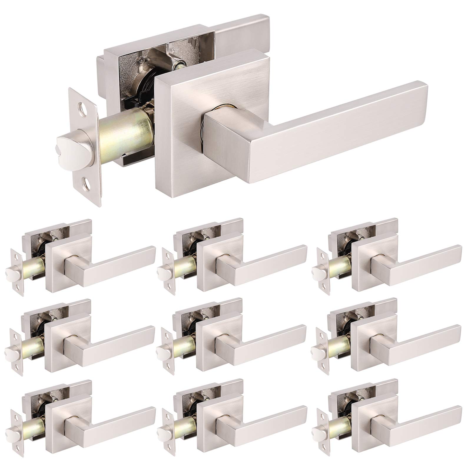 Gobrico 10-Pack Passage Door Lockset - Straight Style Levers with Square Rosette for Interior Doors, Hallways & Closets | Durable & Easy Installation for Home, Office & Apartment Security