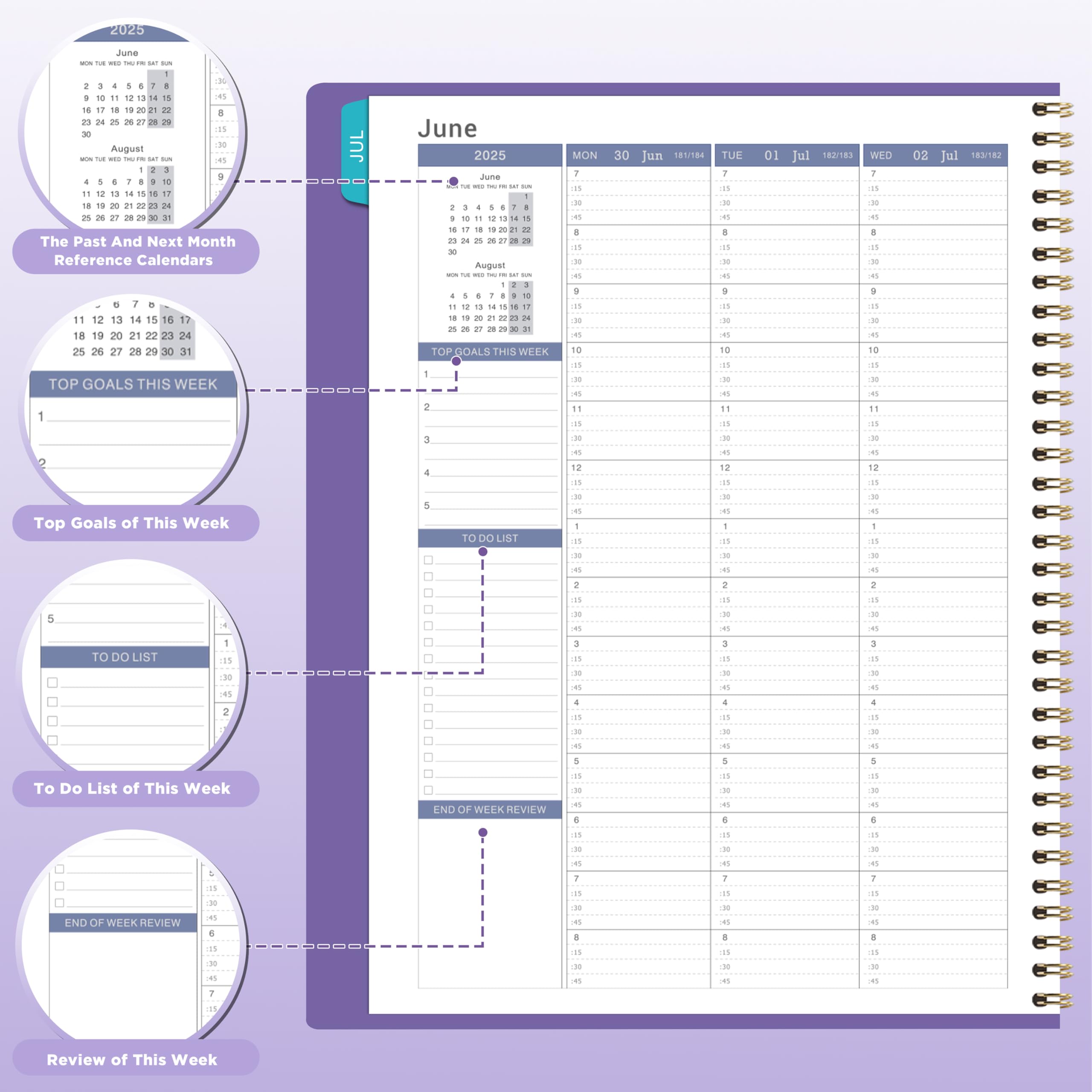 2025-2026 Weekly Planner - July 2025 to June 2026 Academic Calendar, 8.5